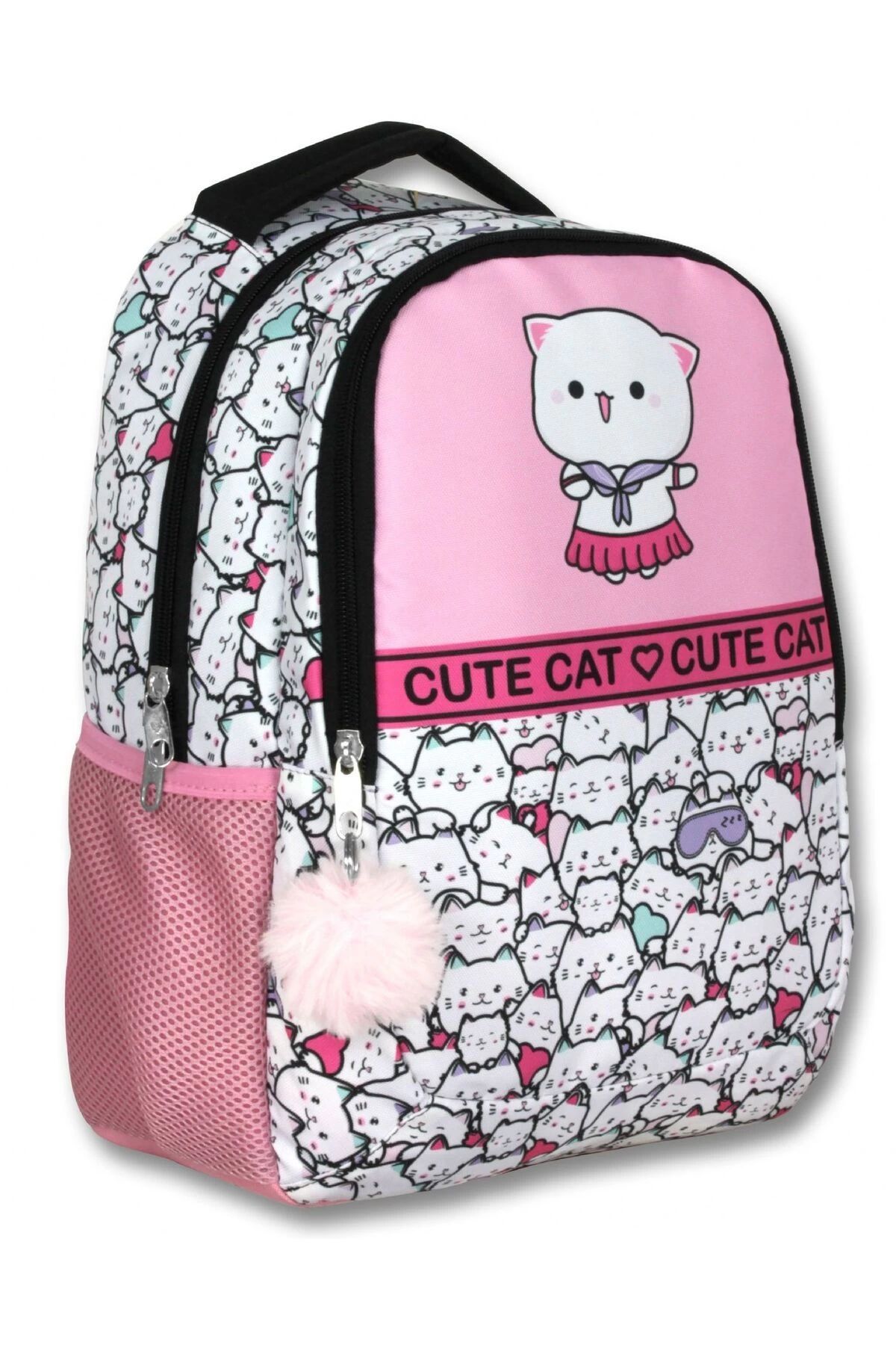 ÜMİT ÇANTA-Cennec 5012 (Cute Cats - Pink White - Girl) Geantă de școală 1