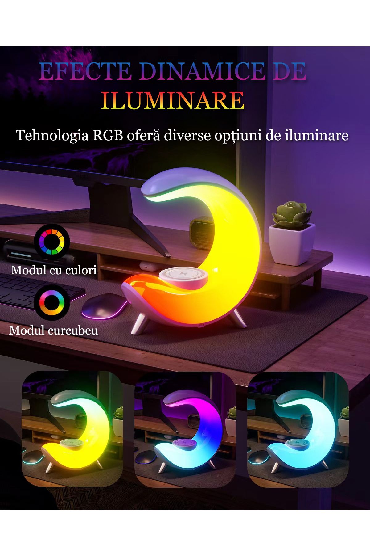 VENTLEX-Multifunctional RGB LED Smart Lamp, App Control, Bluetooth Speakers, Digital Clock Display, White 4