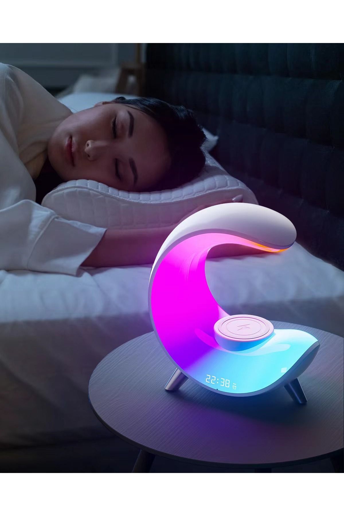 VENTLEX-Multifunctional RGB LED Smart Lamp, App Control, Bluetooth Speakers, Digital Clock Display, White 6