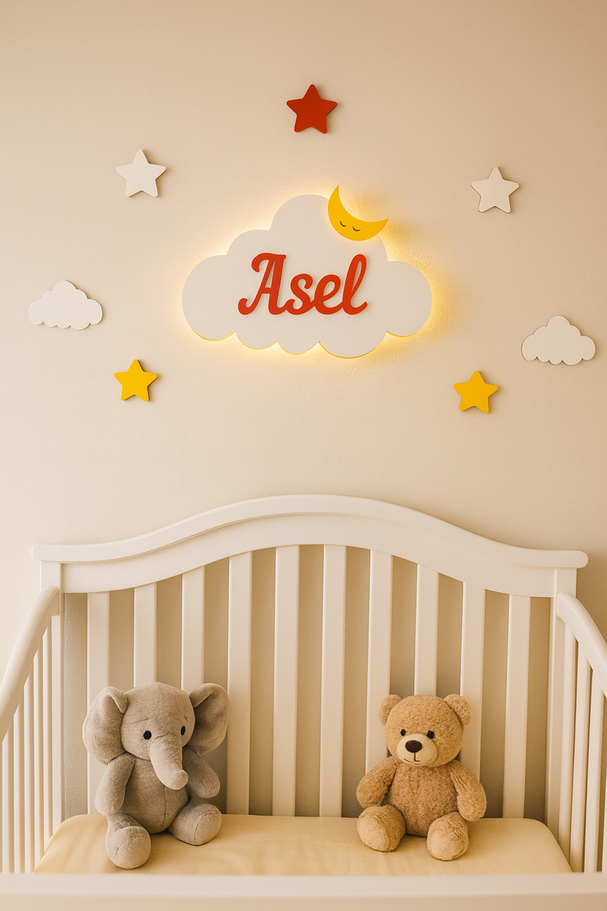 ARSERGROUP Bebek Hediyelik Ahşap Isimli Bulut Gece Lambası Ledli Aydınlatma Yenidoğan Hediyelik fotoğrafı 2 (önizleme)