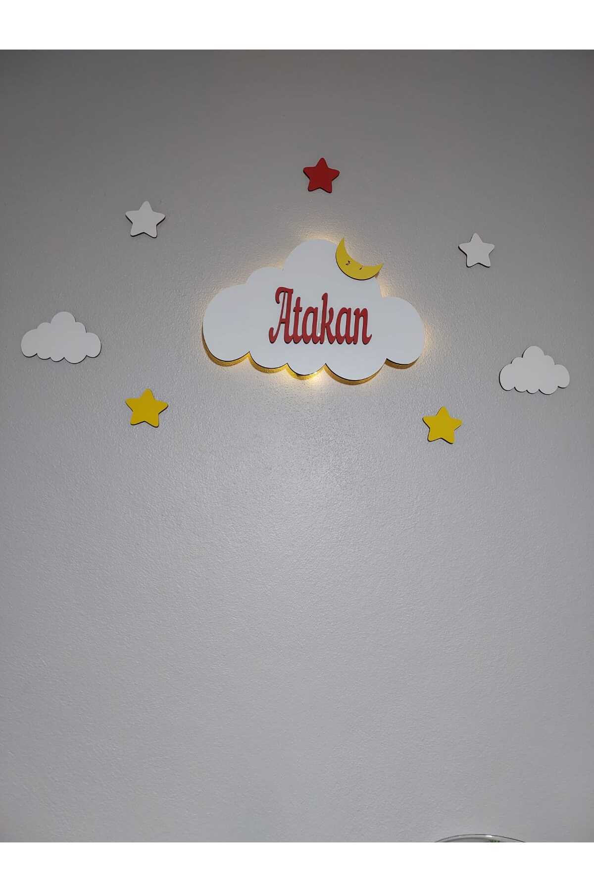 ARSERGROUP Bebek Hediyelik Ahşap Isimli Bulut Gece Lambası Ledli Aydınlatma Yenidoğan Hediyelik fotoğrafı 6 (önizleme)