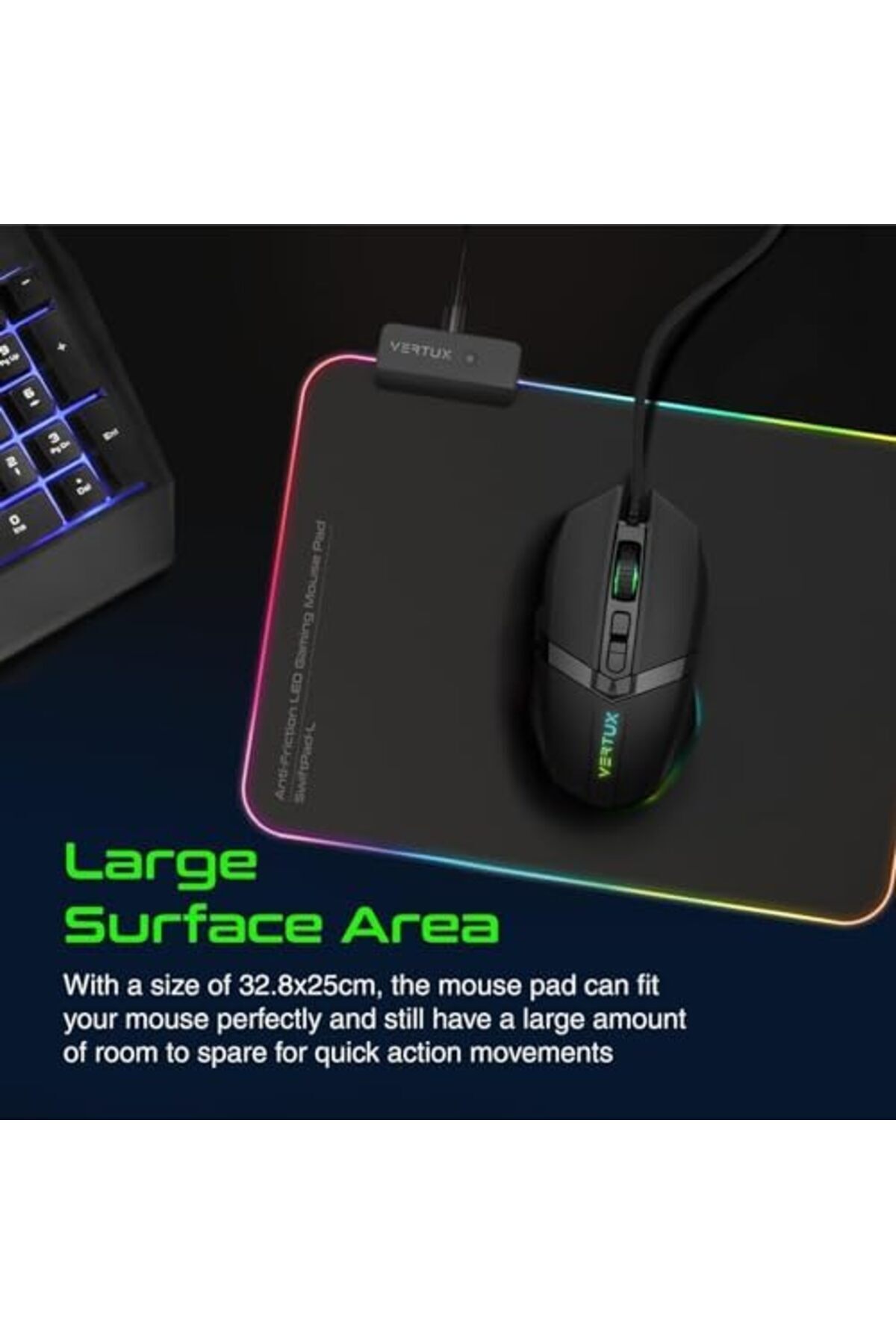 VERTUX-4 In 1 Gaming Starter Kit, LED Headphone With Mic, Ergonomic Keyboard, 3600DPI Mouse, LED MousePad 7