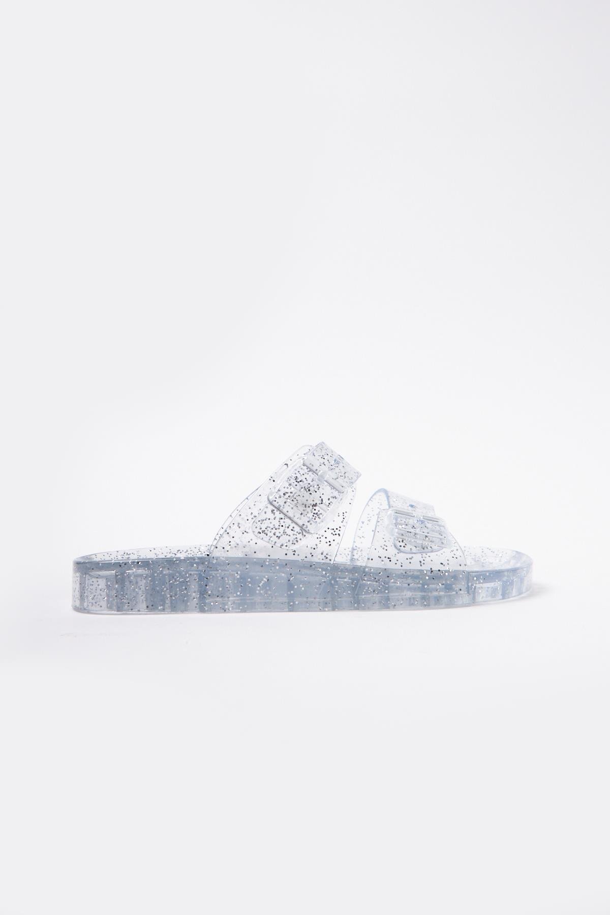 Mubiano-Summer Women's Jelly Transparent Gray Glitter Flat Slippers-Mstb165-Sgs 2