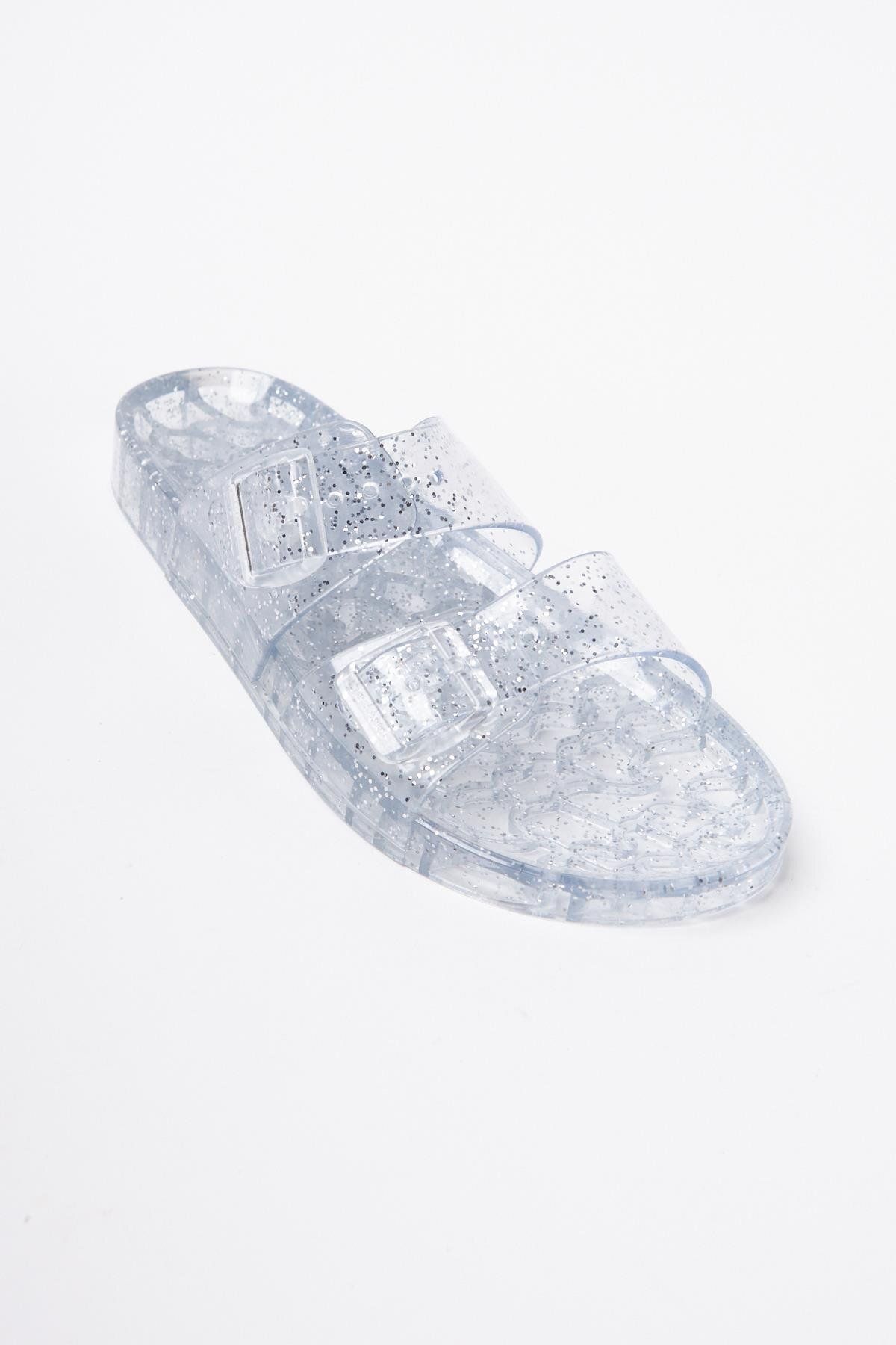 Mubiano-Summer Women's Jelly Transparent Gray Glitter Flat Slippers-Mstb165-Sgs 3