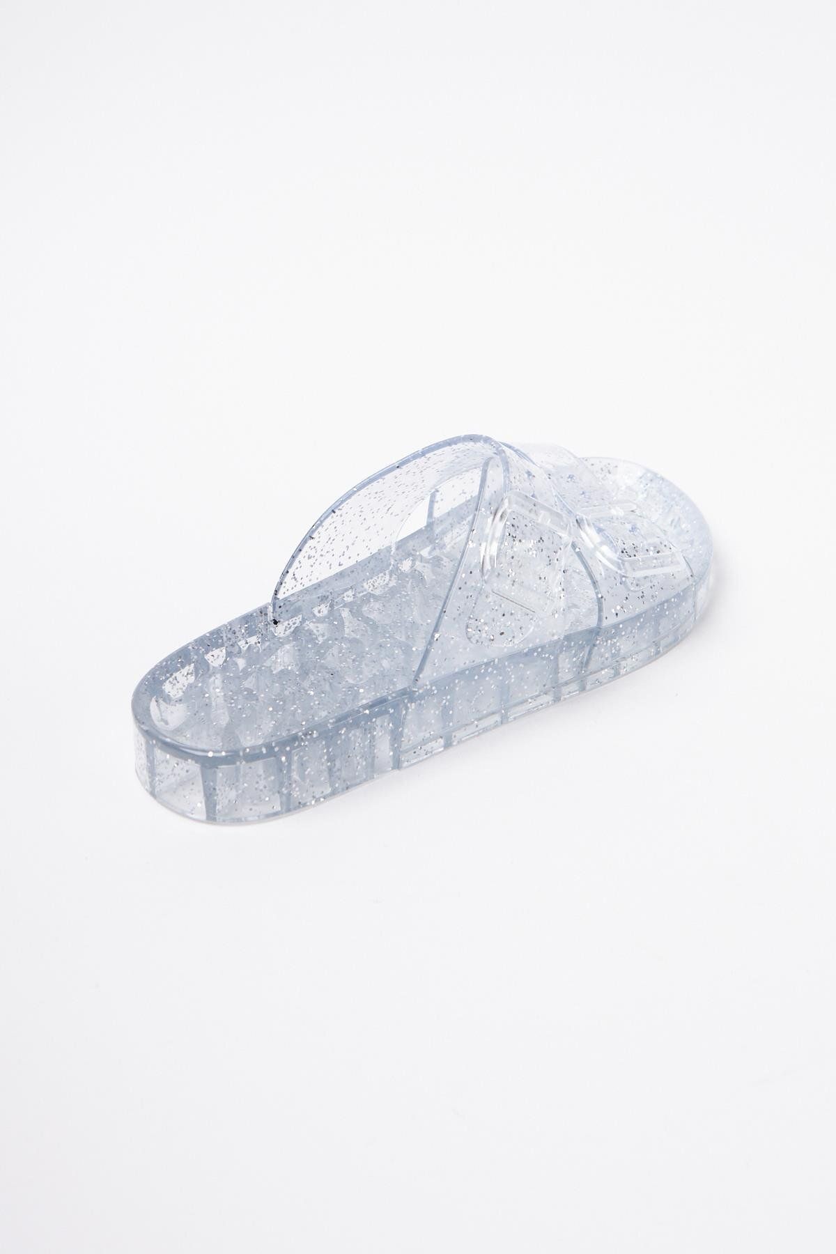 Mubiano-Summer Women's Jelly Transparent Gray Glitter Flat Slippers-Mstb165-Sgs 5
