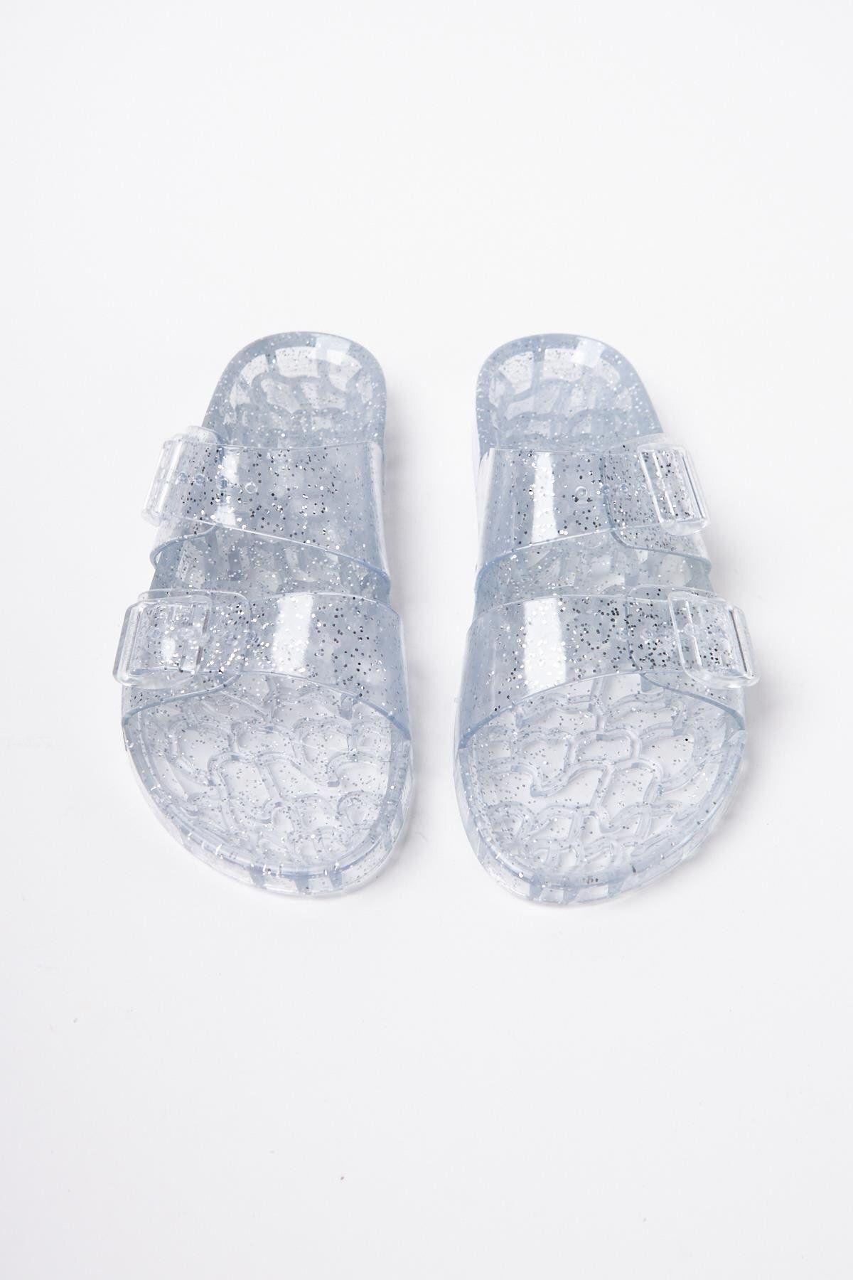 Mubiano-Summer Women's Jelly Transparent Gray Glitter Flat Slippers-Mstb165-Sgs 7