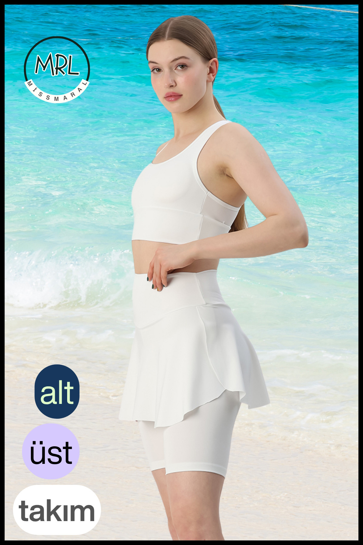 Women's Swimwear Set High Waist Biker Skirt Shorts and Padded Crop Lycra Quick-Drying Fabric Beach Wear