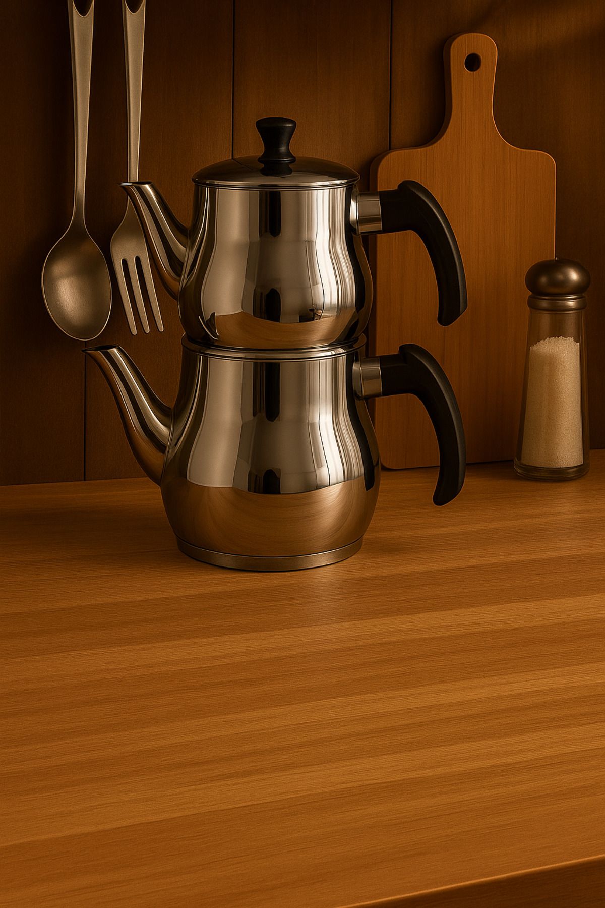 YUNUSOĞLU HOME-Classic Teapot Set – 0.8L Teapot 1.25L Sub-Teapot – Stainless Steel – with Cold-Keeping Handle 7