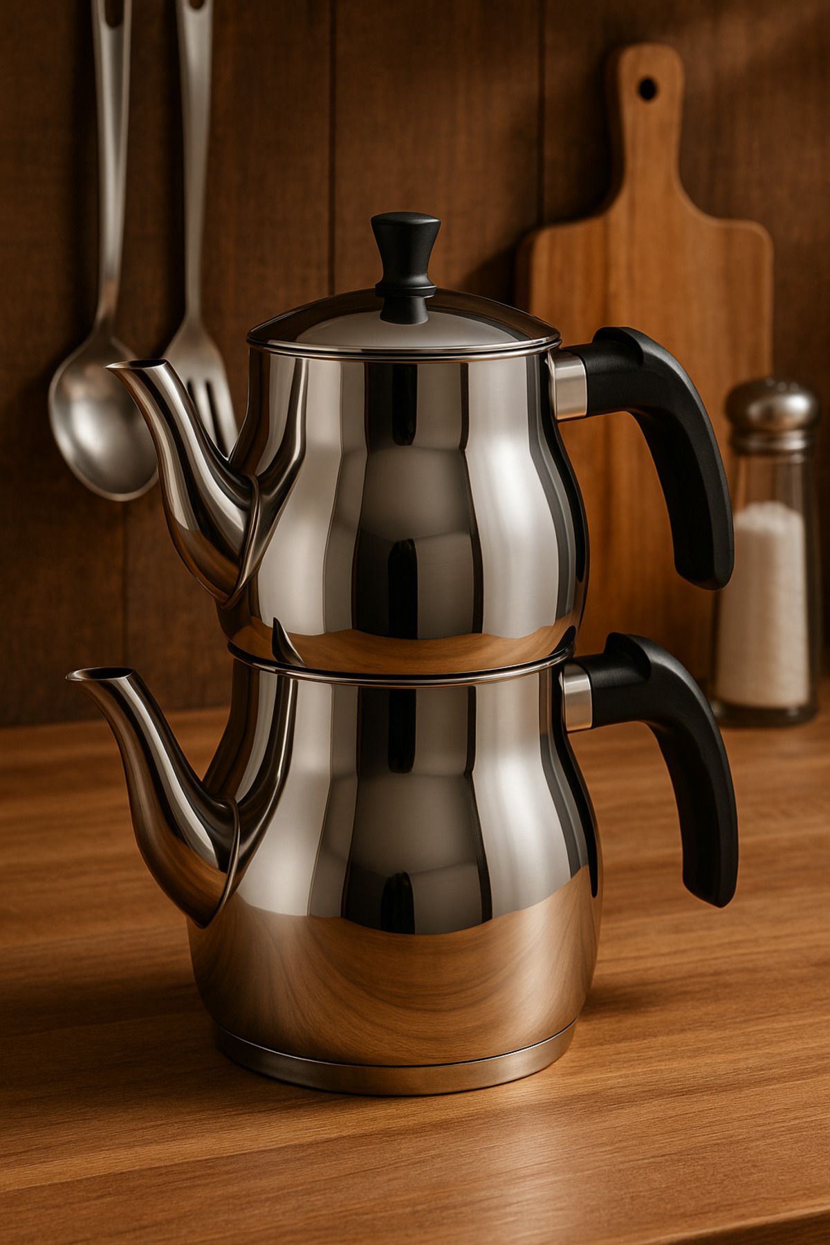 YUNUSOĞLU HOME-Classic Teapot Set – 0.8L Teapot 1.25L Sub-Teapot – Stainless Steel – with Cold-Keeping Handle 5