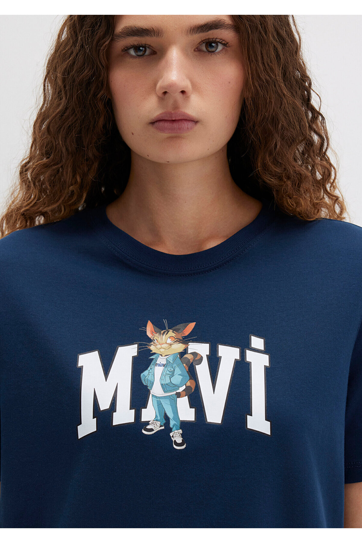Mavi-Námořnické modré tričko s potištěným logem Cat Regular Fit 1613282 -82454 5