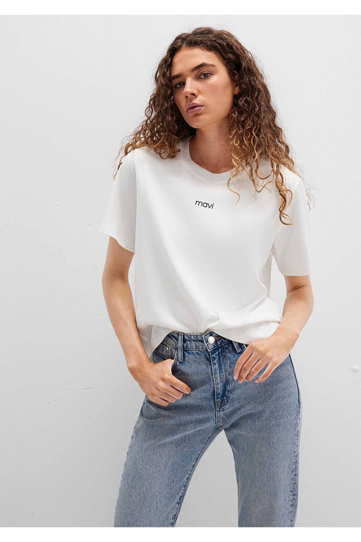 Mavi-Tricou alb cu imprimeu cu logo Loose Fit / Loose Relaxed Fit 1612829 -80194 3