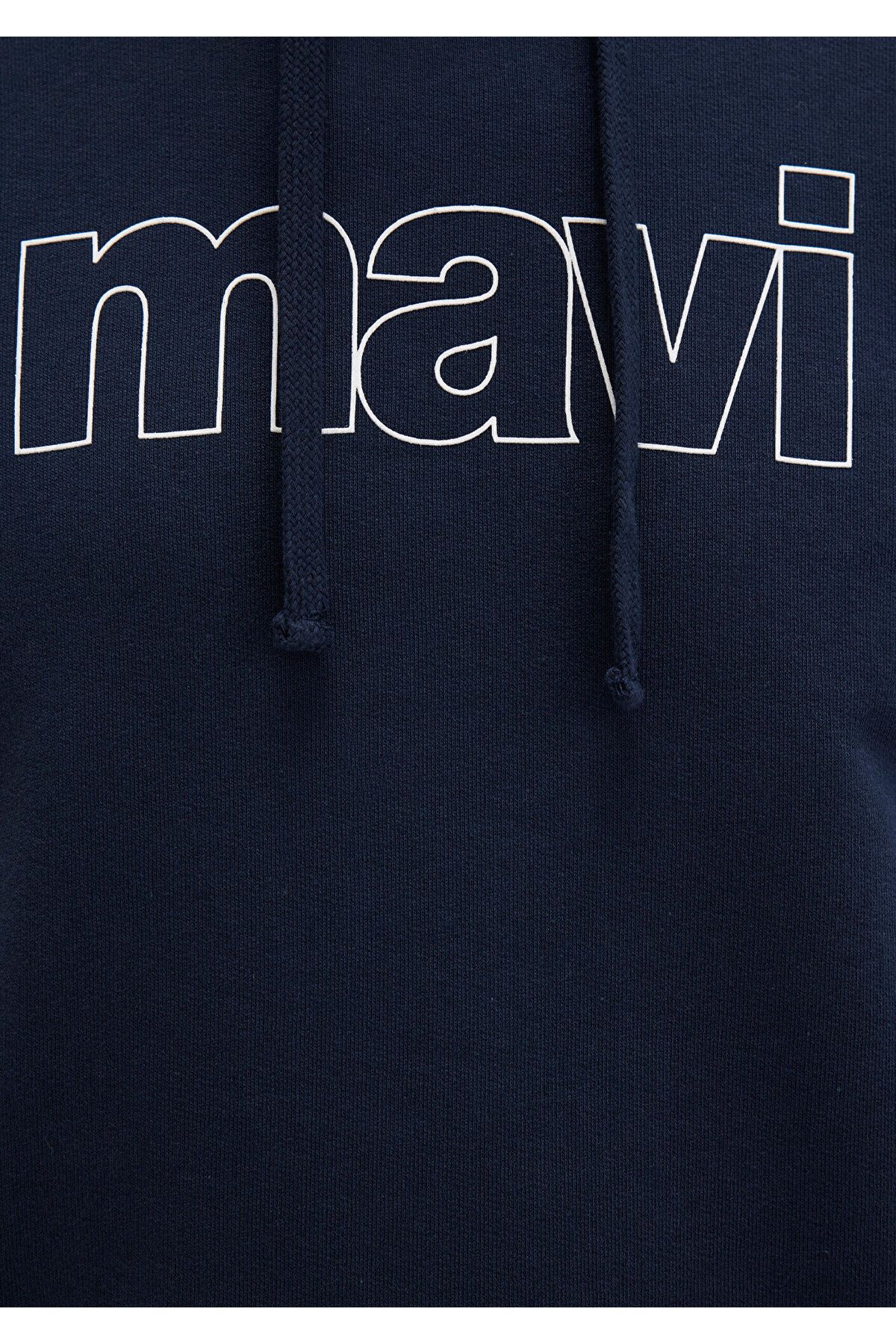 Mavi-Logo Printed Hooded Navy Blue Sweatshirt 065606-28417 8