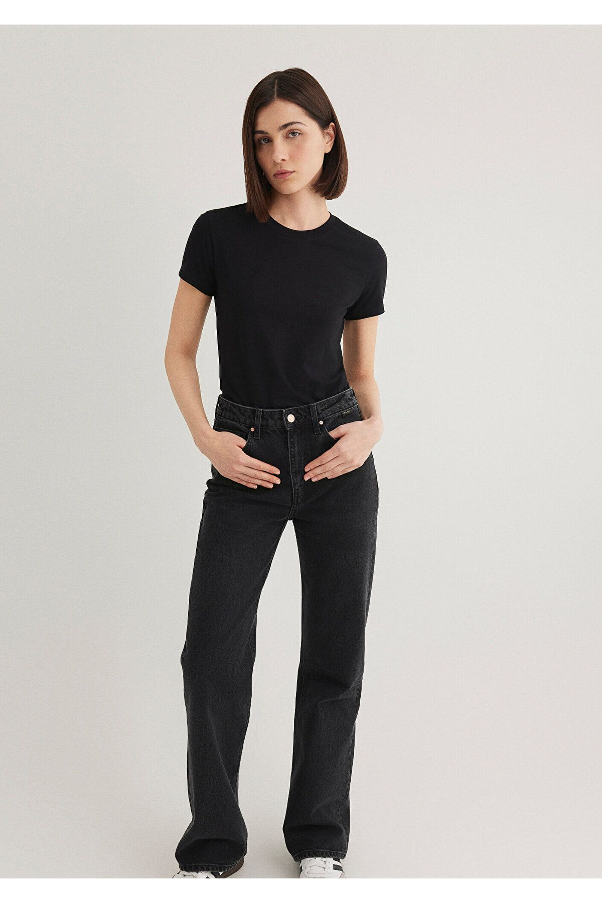 Mavi-Fekete Stretch Basic póló - testhezálló szabás 162767-900 2