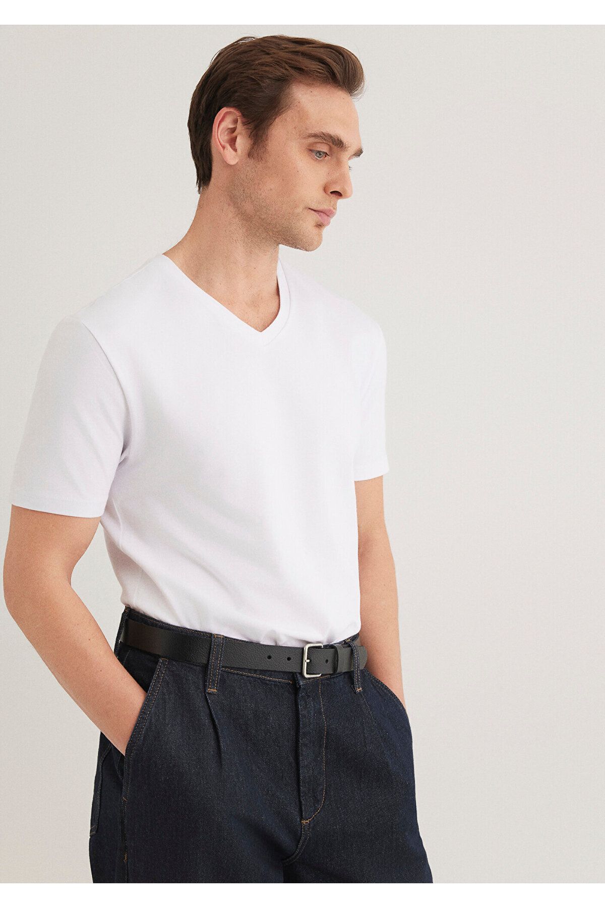 Mavi-Stretch V-λαιμόκοψη Λευκό Basic T-Shirt Εφαρμοσμένο / Εφαρμοσμένο κόψιμο 061748 -620 4