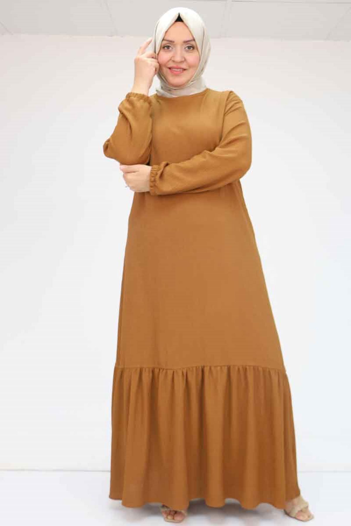 Eslina-32024 Plus Size Ruffled Wrap Dress - Tan 2