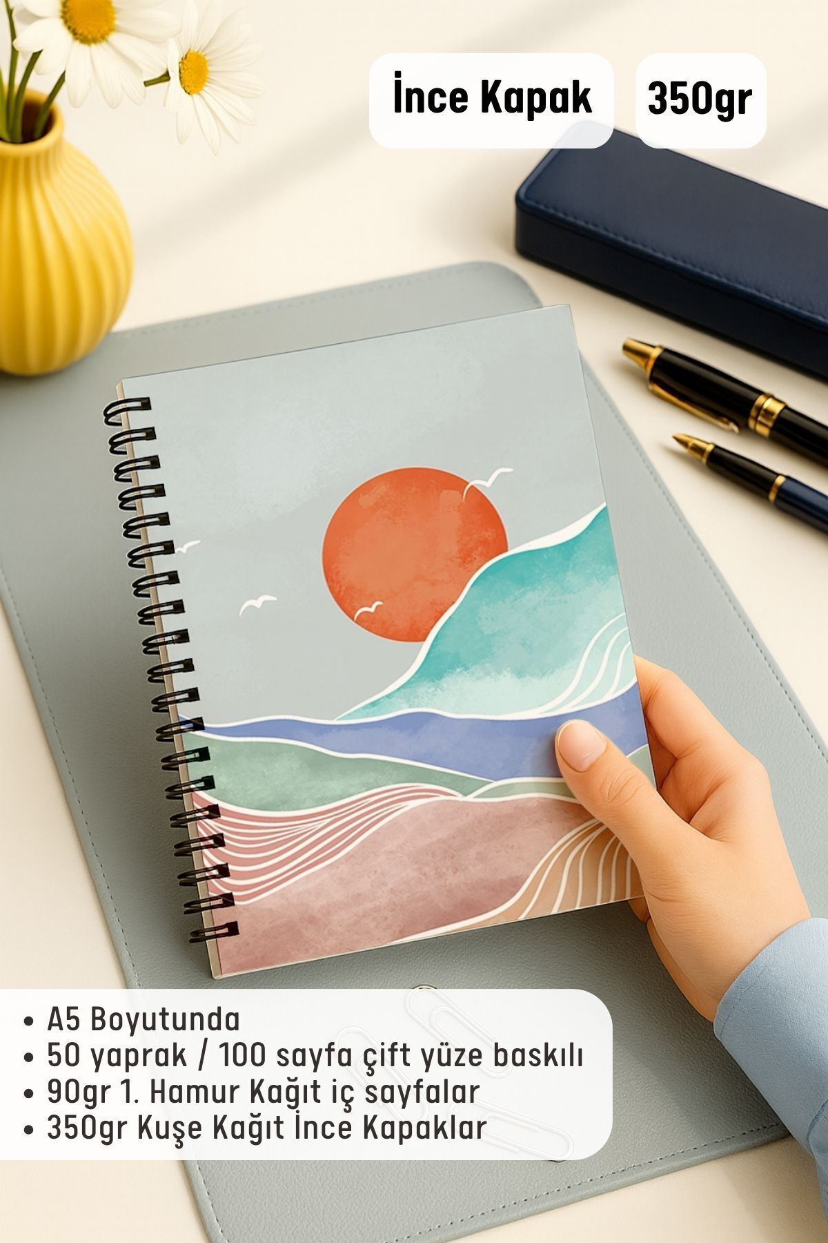 Eldesen Tasarım-Set of 2 Unlined Notebooks, A5 Size 50 Sheets 100 Pages Set of 2, Boholu 2