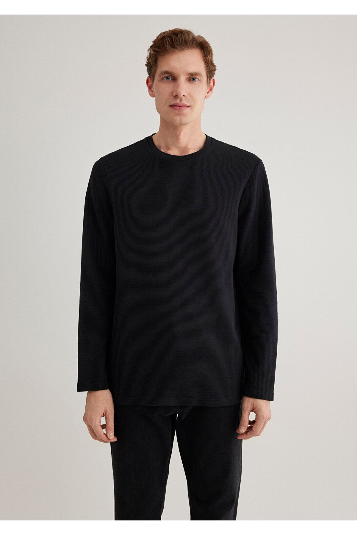Mavi-Μακρυμάνικο μαύρο μπλουζάκι με υφή Slim Fit / Slim Fit 064622 -21842 4