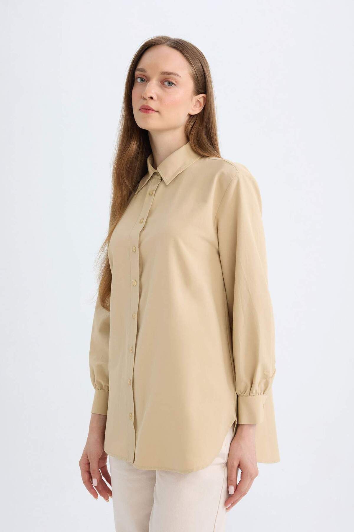 DeFacto-Relaxed Fit Hemd mit Revers aus Popeline Basic Unifarben Langarm Tunika D4159AX24AU 3