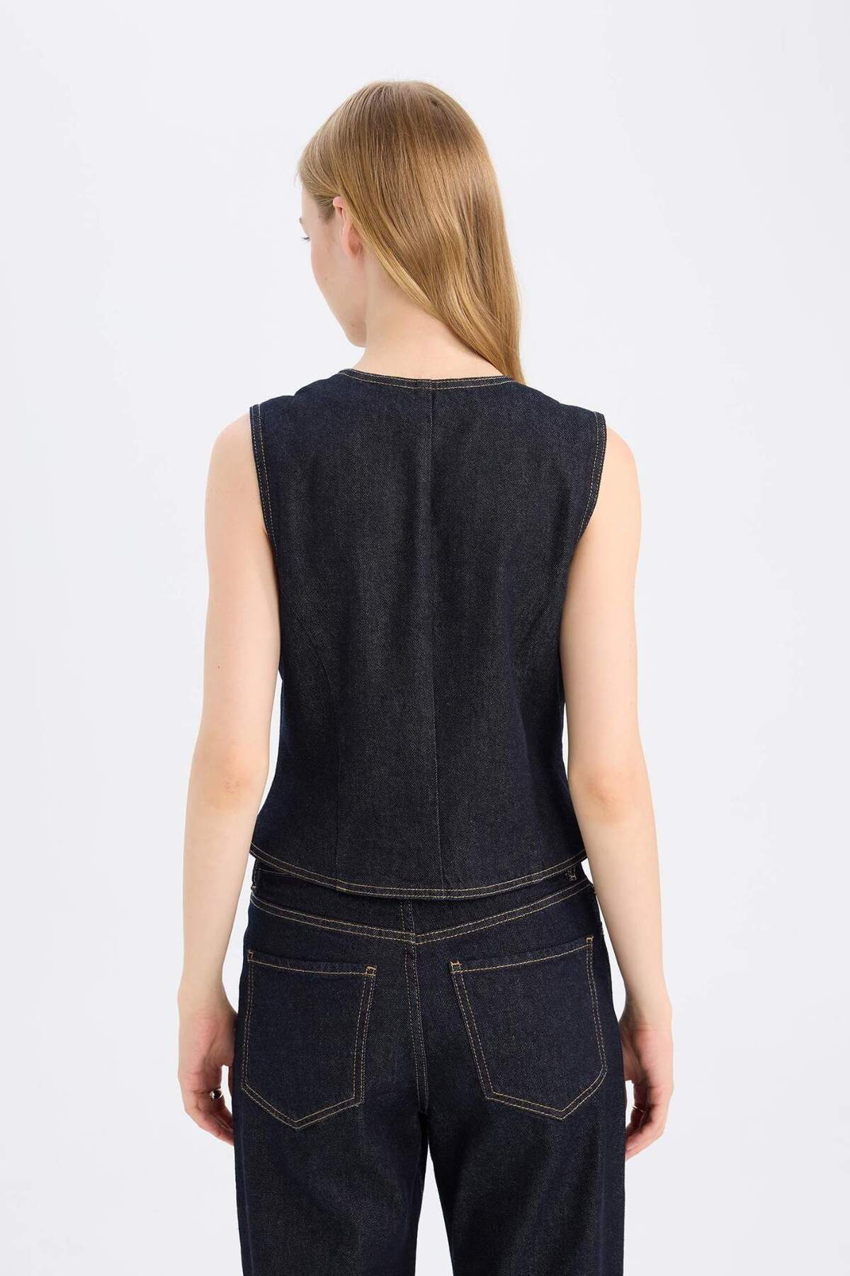 DeFacto-Buttoned Blazer Jean Vest D5820Ax24Wn 8