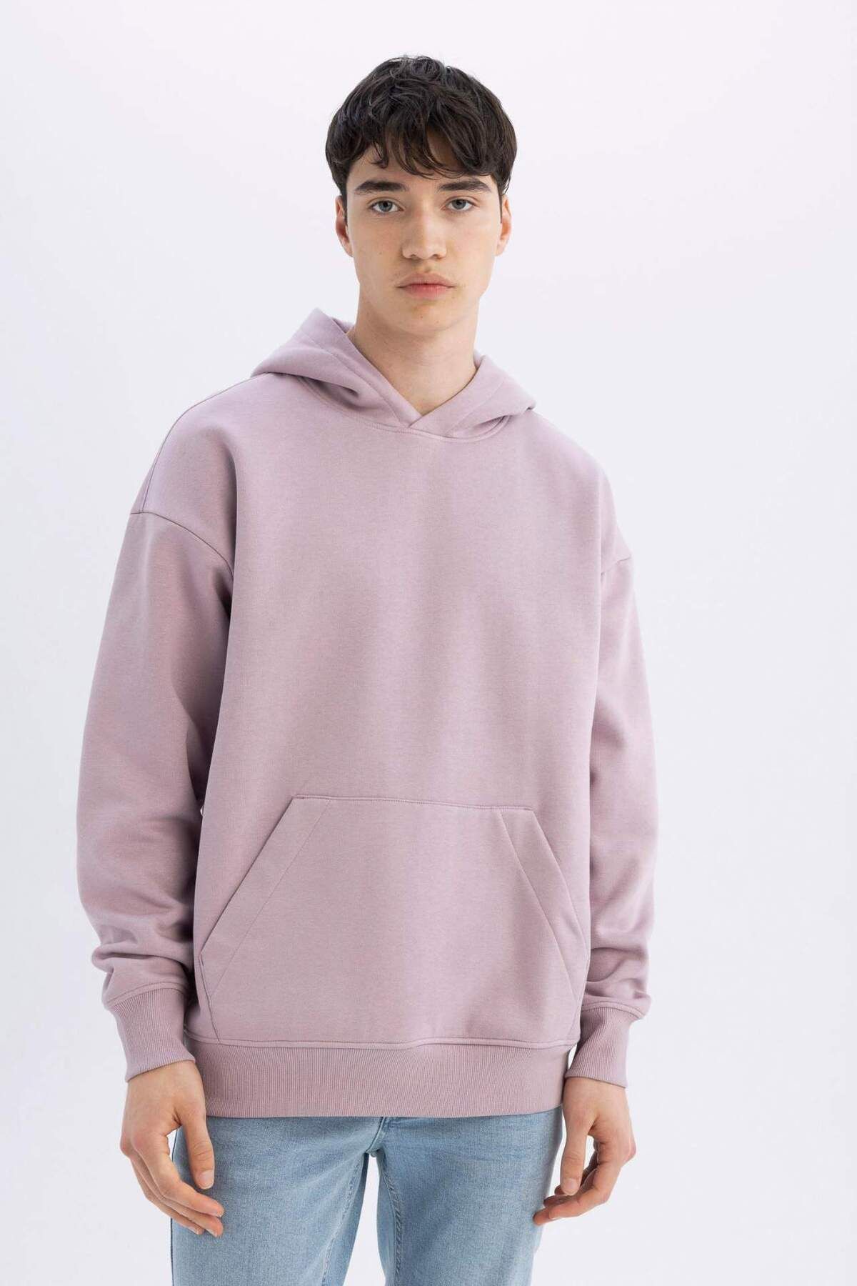 DeFacto-Übergröße Fit Wide Fit Kapuzenpullover Känguru Tasche Basic Plain Sweatshirt A4331ax24au 4