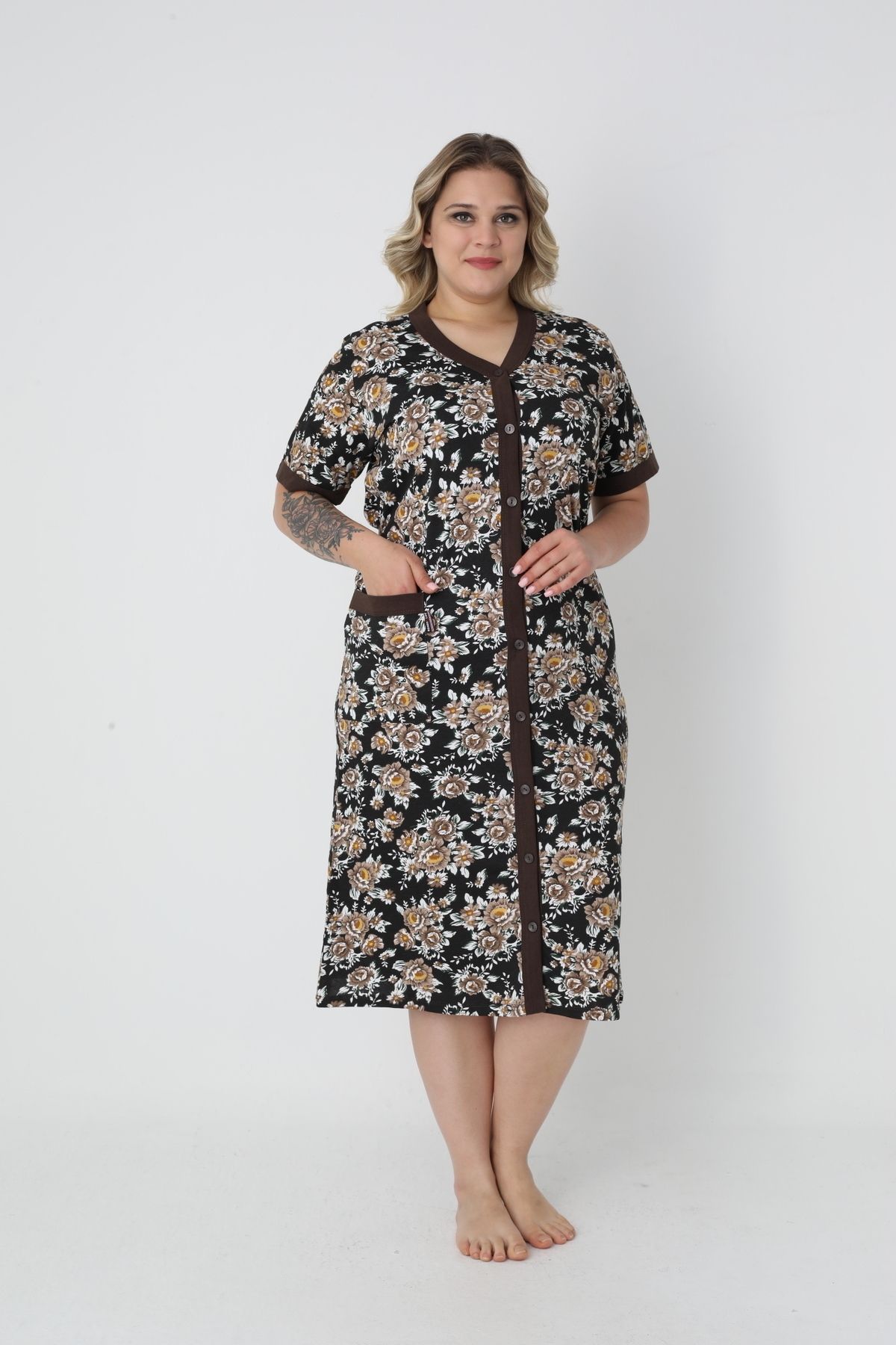 ROMEO LİFE-Women's Large Size Cotton Combed Fabric Buttoned Summer Dress 4180 5