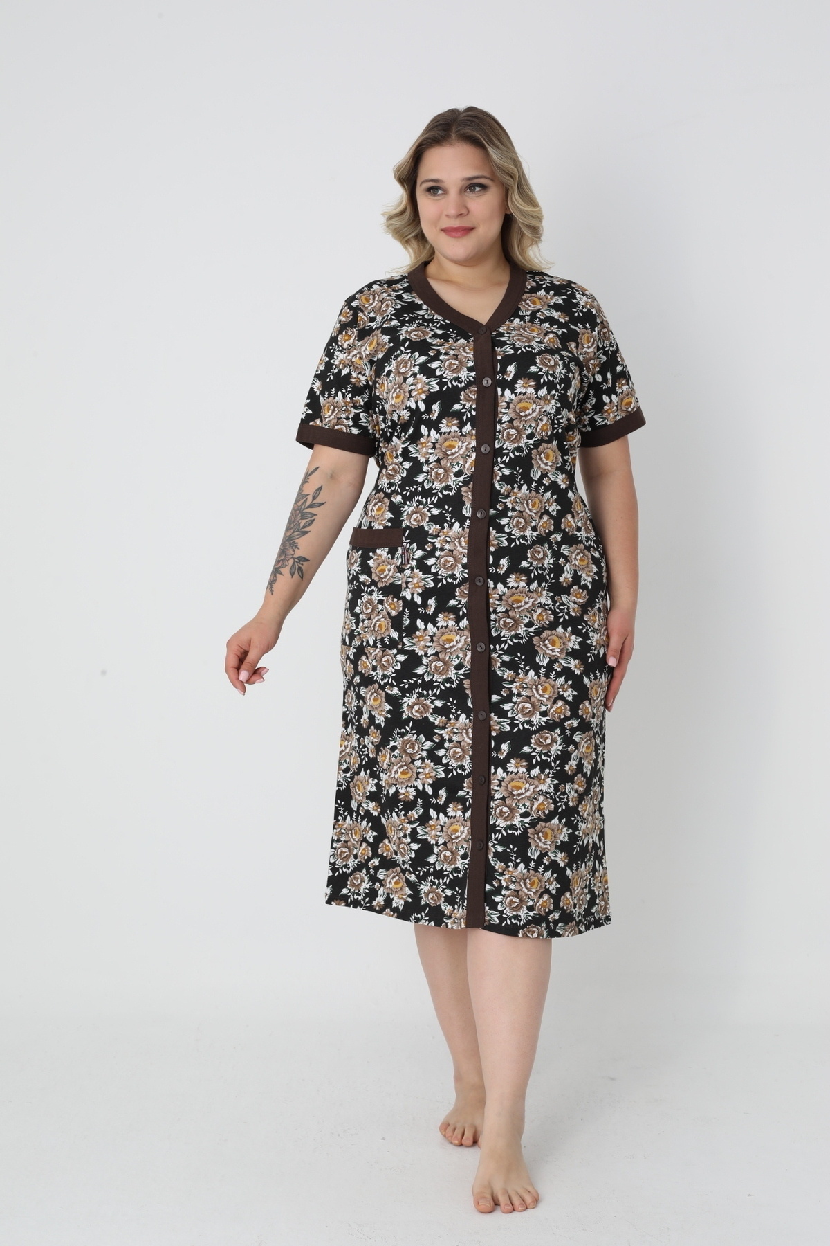 ROMEO LİFE-Women's Large Size Cotton Combed Fabric Buttoned Summer Dress 4180 4