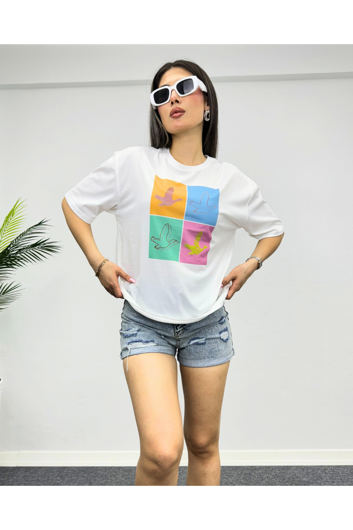 Kuş Desenli Tshirt