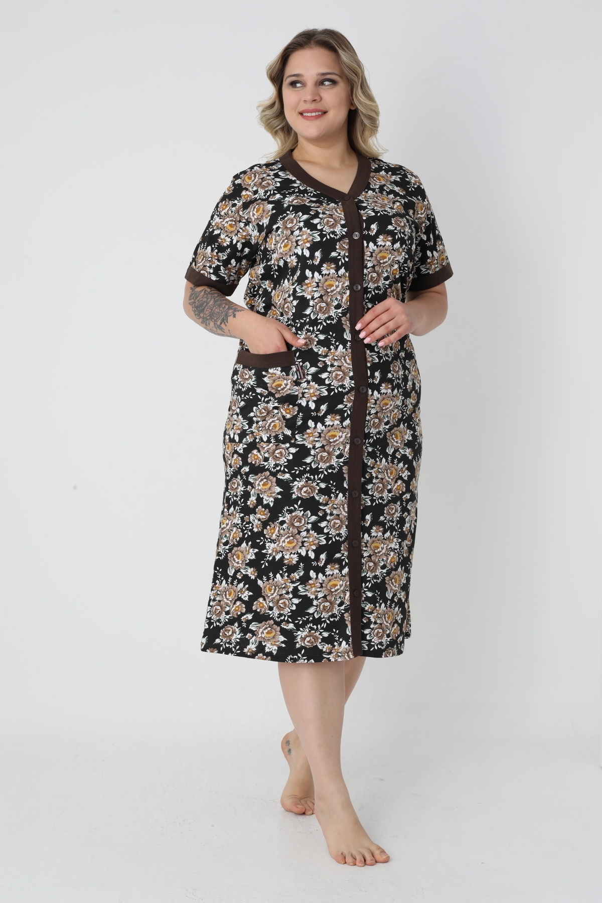 ROMEO LİFE-Women's Large Size Cotton Combed Fabric Buttoned Summer Dress 4180 6