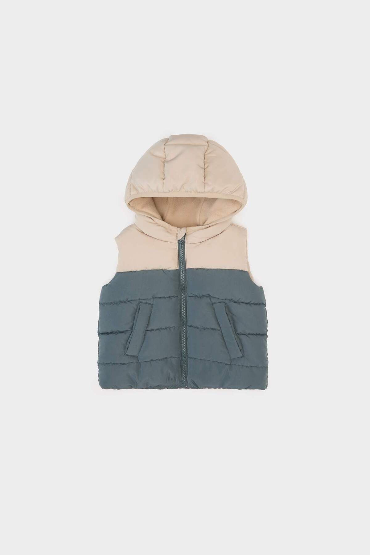 DeFacto-Baby Boy Water Repellent Fleece Lined Color Block Pattern Hooded down Vest A2848A524Au 1