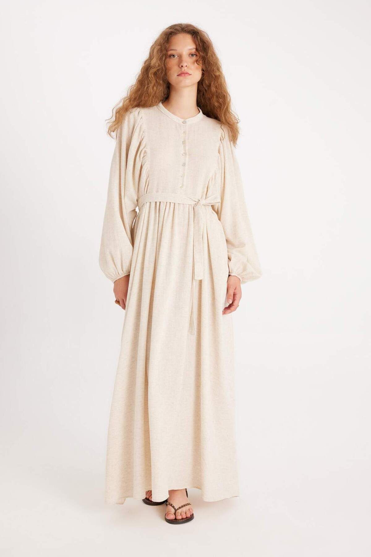 DeFacto-DeFacto Manuka Maxikleid aus Baumwolle mit vorspringendem Kragen – Langarm D4373AX24HS 3