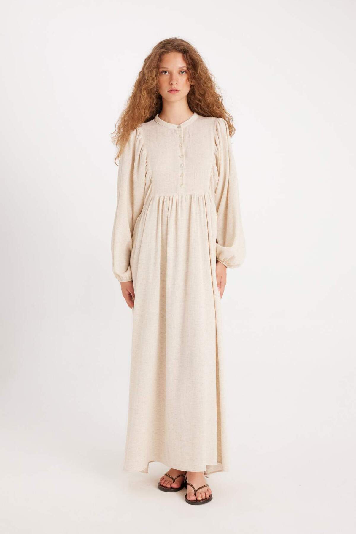 DeFacto-DeFacto Manuka Maxikleid aus Baumwolle mit vorspringendem Kragen – Langarm D4373AX24HS 5
