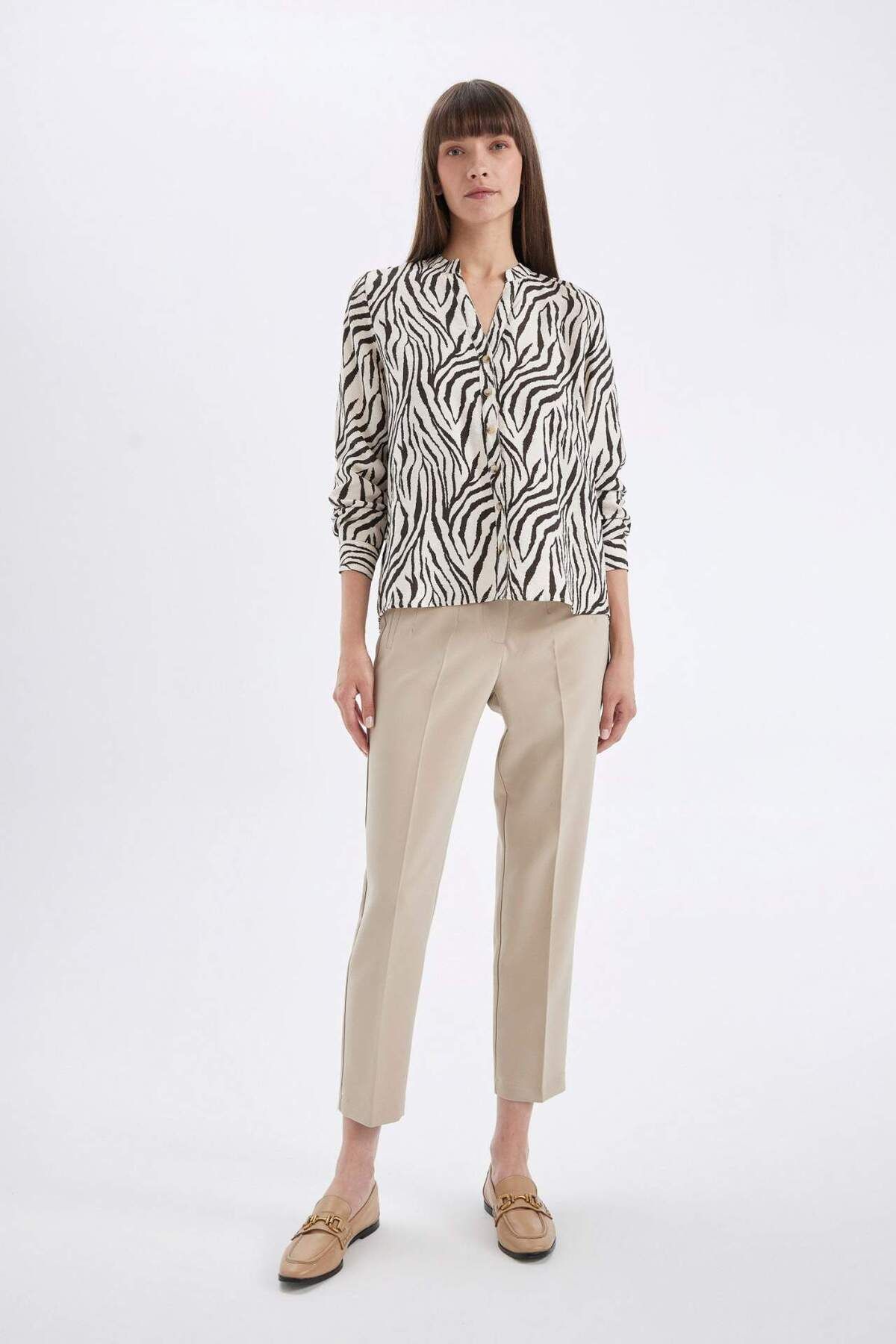DeFacto-Apache Collar Patterned Long Sleeve Shirt - Regular Fit, Folded Sleeve and Button Detail D4901Ax24Au 3