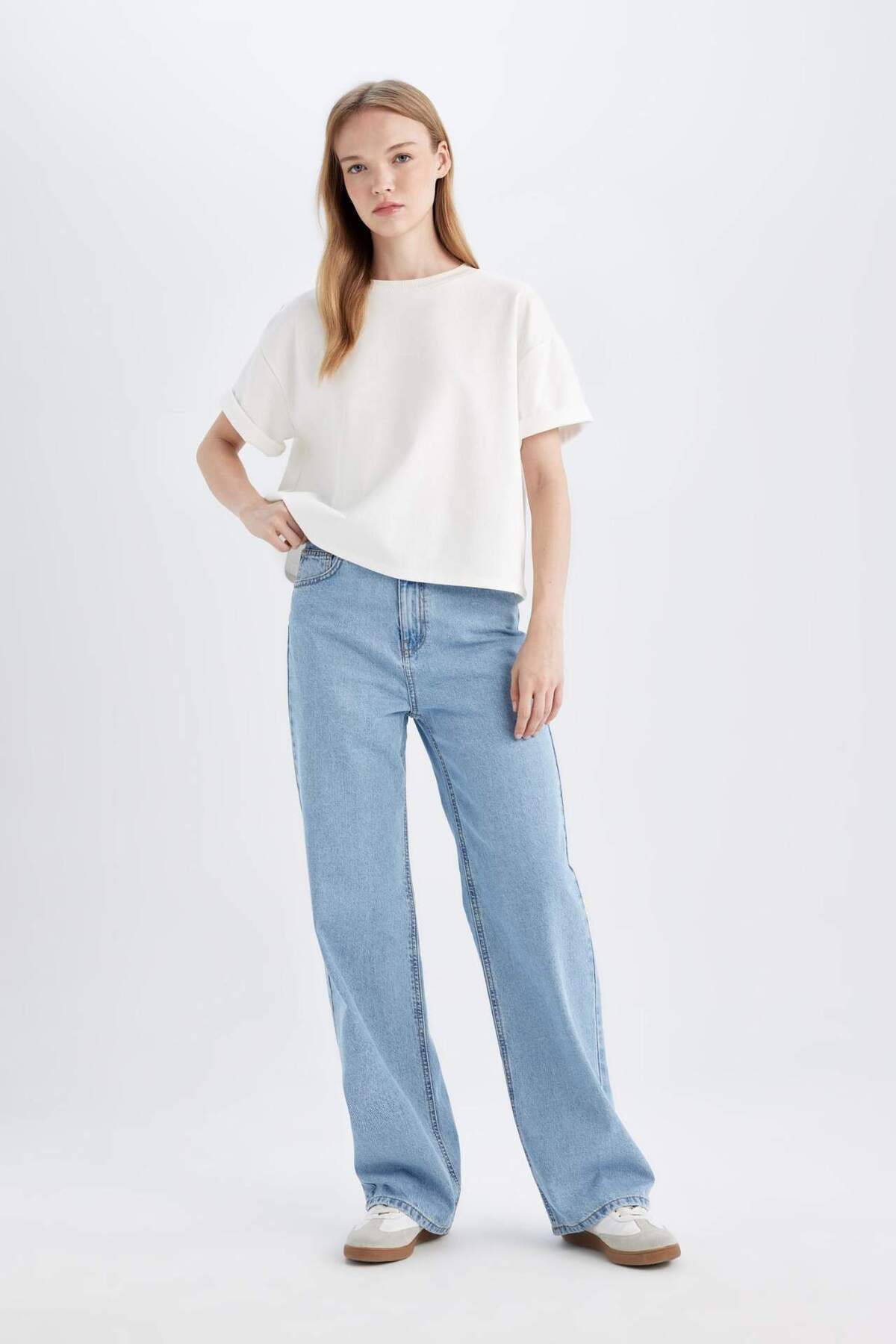 90's Wide Leg Yüksek Bel Paça Ucu Kesik Uzun Jean Yıkamalı Pantolon C7317ax24au