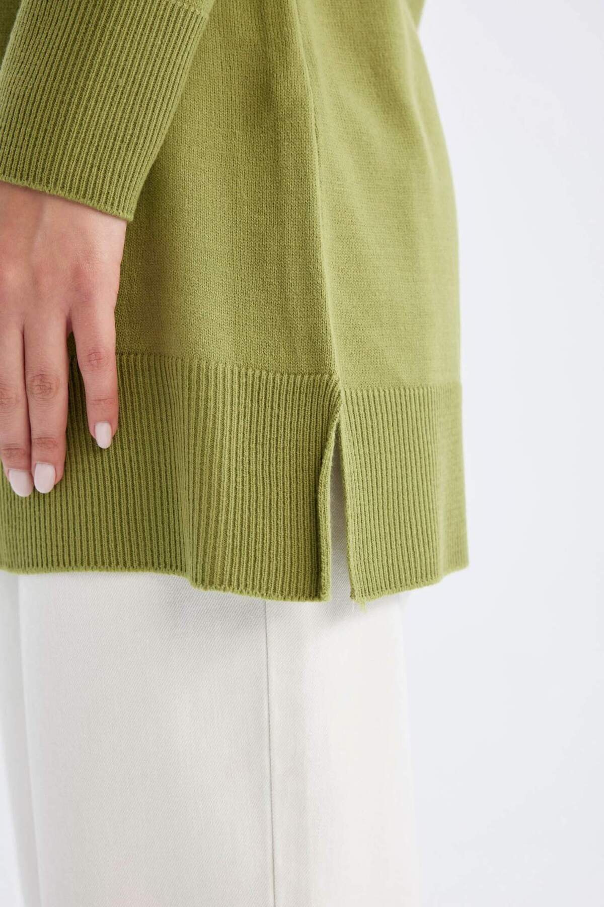 DeFacto-Regular Fit Rundhalsausschnitt Schlitz Basic Plain Strickpullover Tunika H3431AZ24AU 5