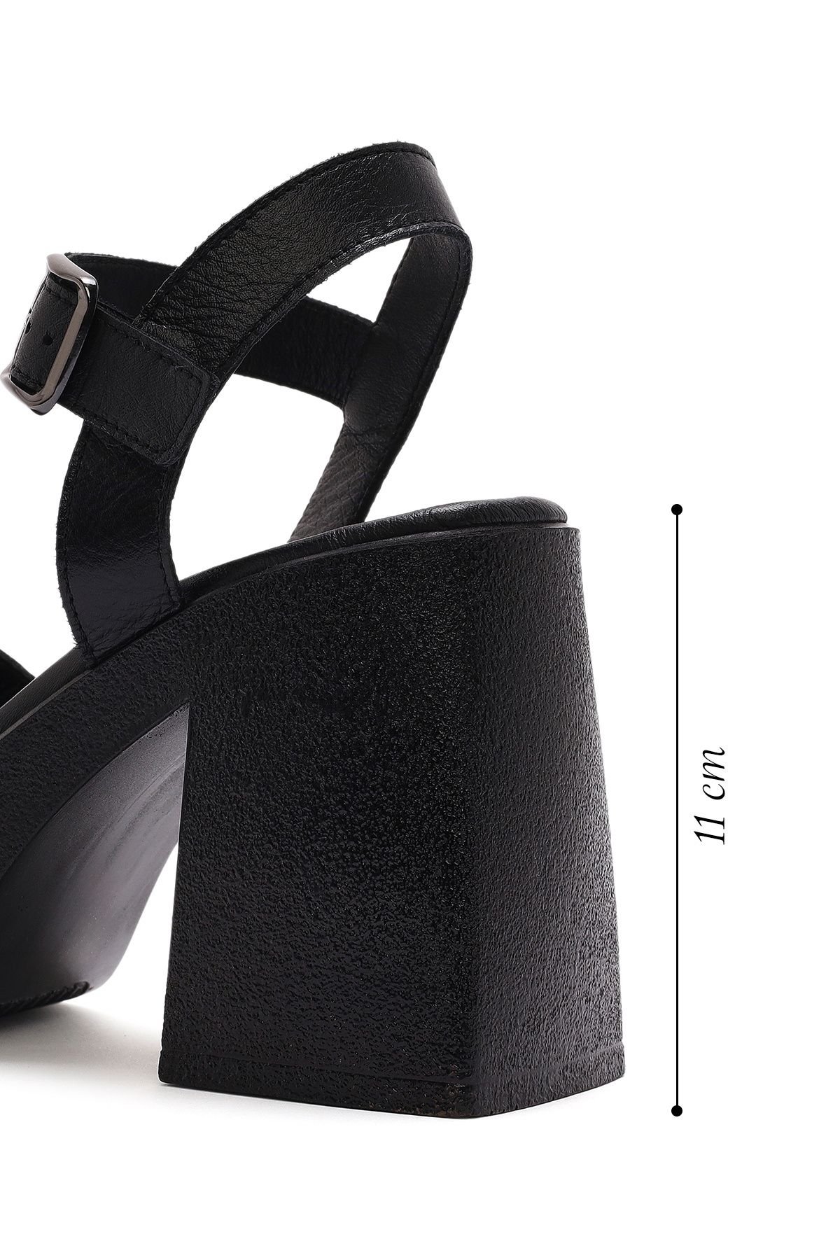 Derimod-Women's Black Ankle Buckle Platform Thick High Thick Heeled Leather Sandals 25Sfd131418 2