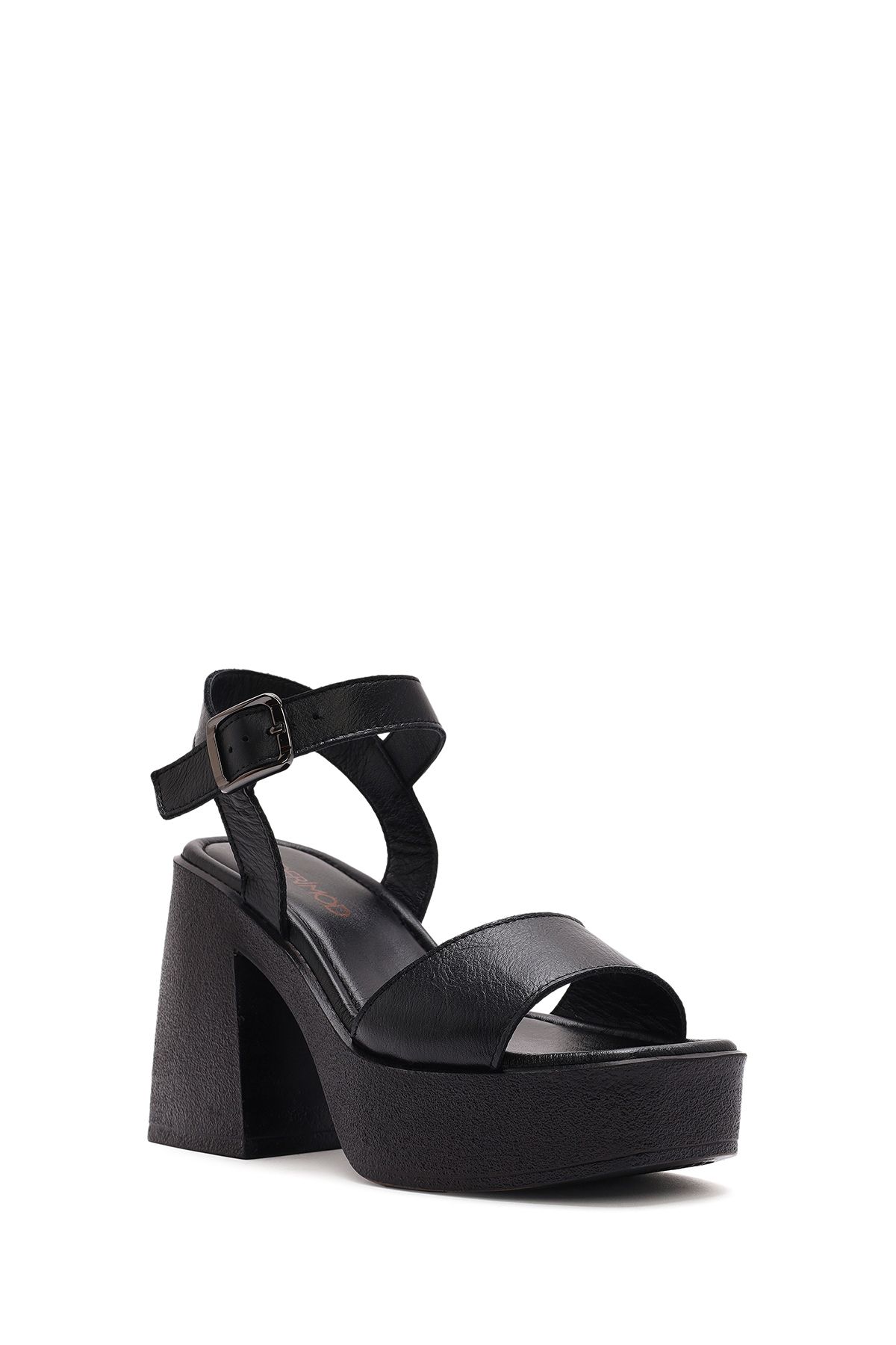 Derimod-Women's Black Ankle Buckle Platform Thick High Thick Heeled Leather Sandals 25Sfd131418 7