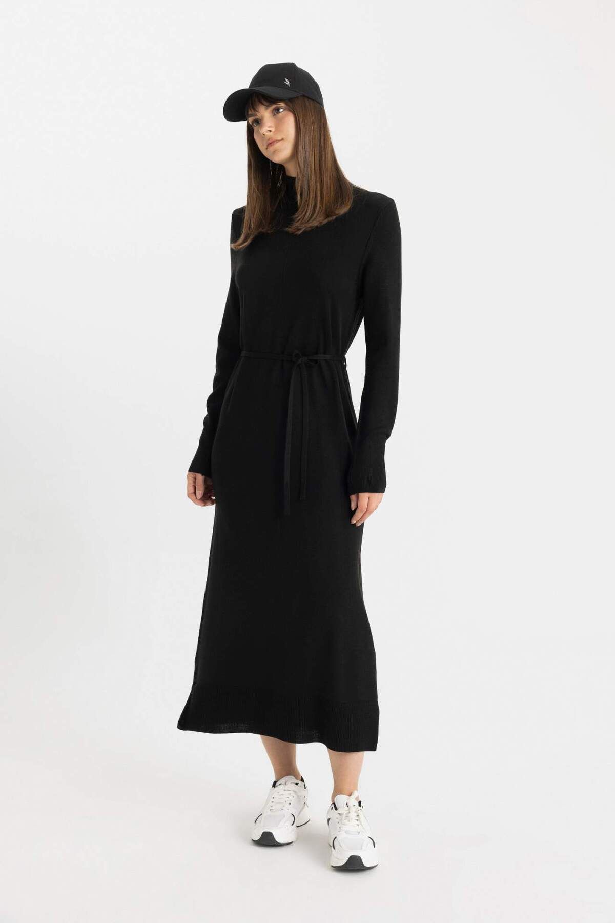 DeFacto-Regular Fit Halber Rollkragen Basic Plain Schlitz Langarm Maxi Strickkleid A9807AX24WN 3