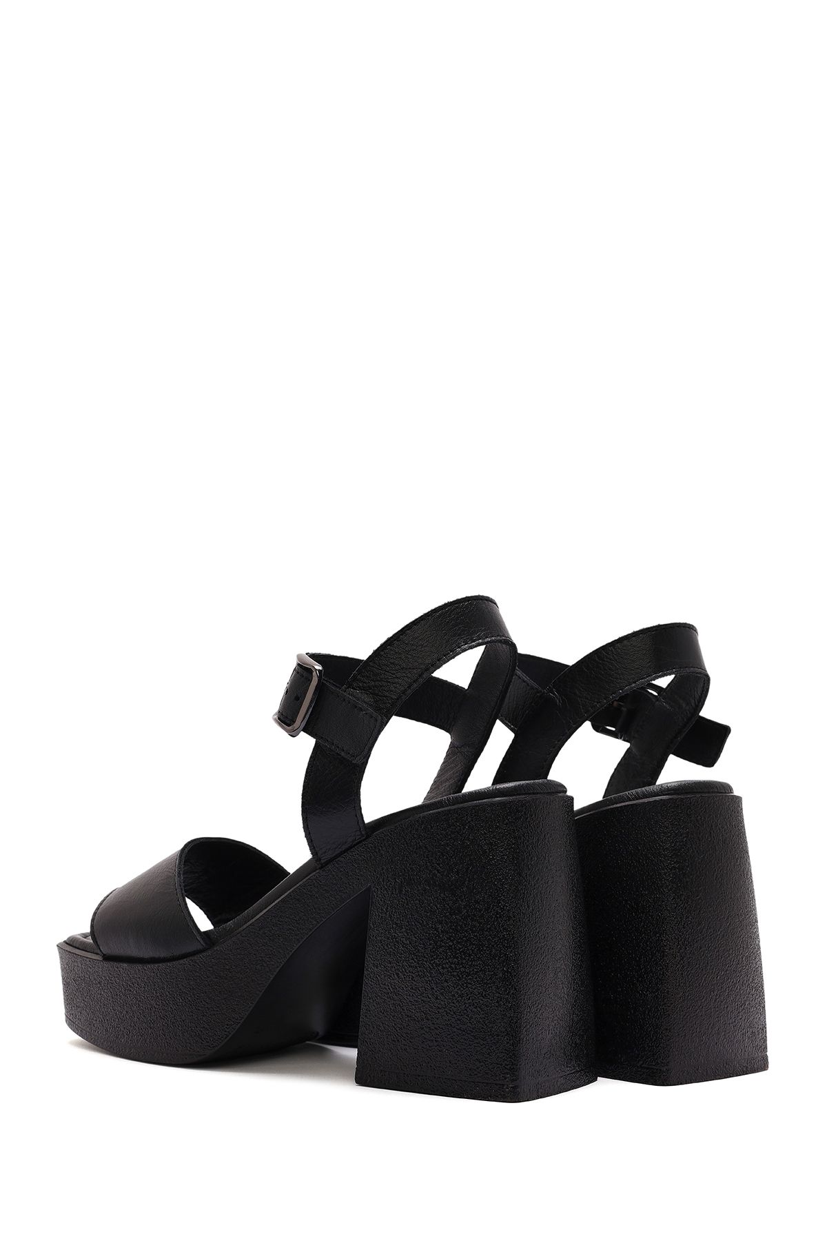 Derimod-Women's Black Ankle Buckle Platform Thick High Thick Heeled Leather Sandals 25Sfd131418 6