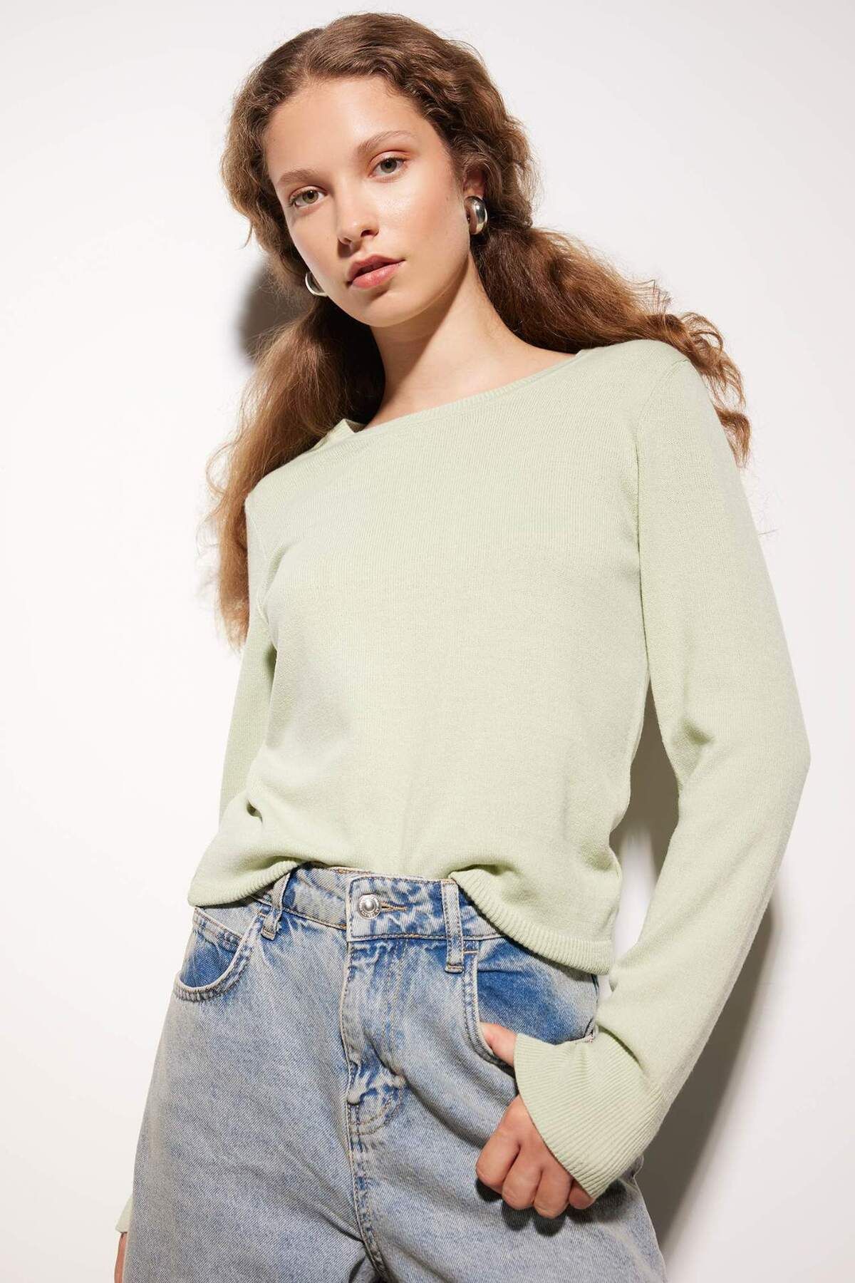 DeFacto-Regular Fit Weicher Strukturierter Rundhals Basic Unifarbener Strickpullover F7091AZ24WN 3