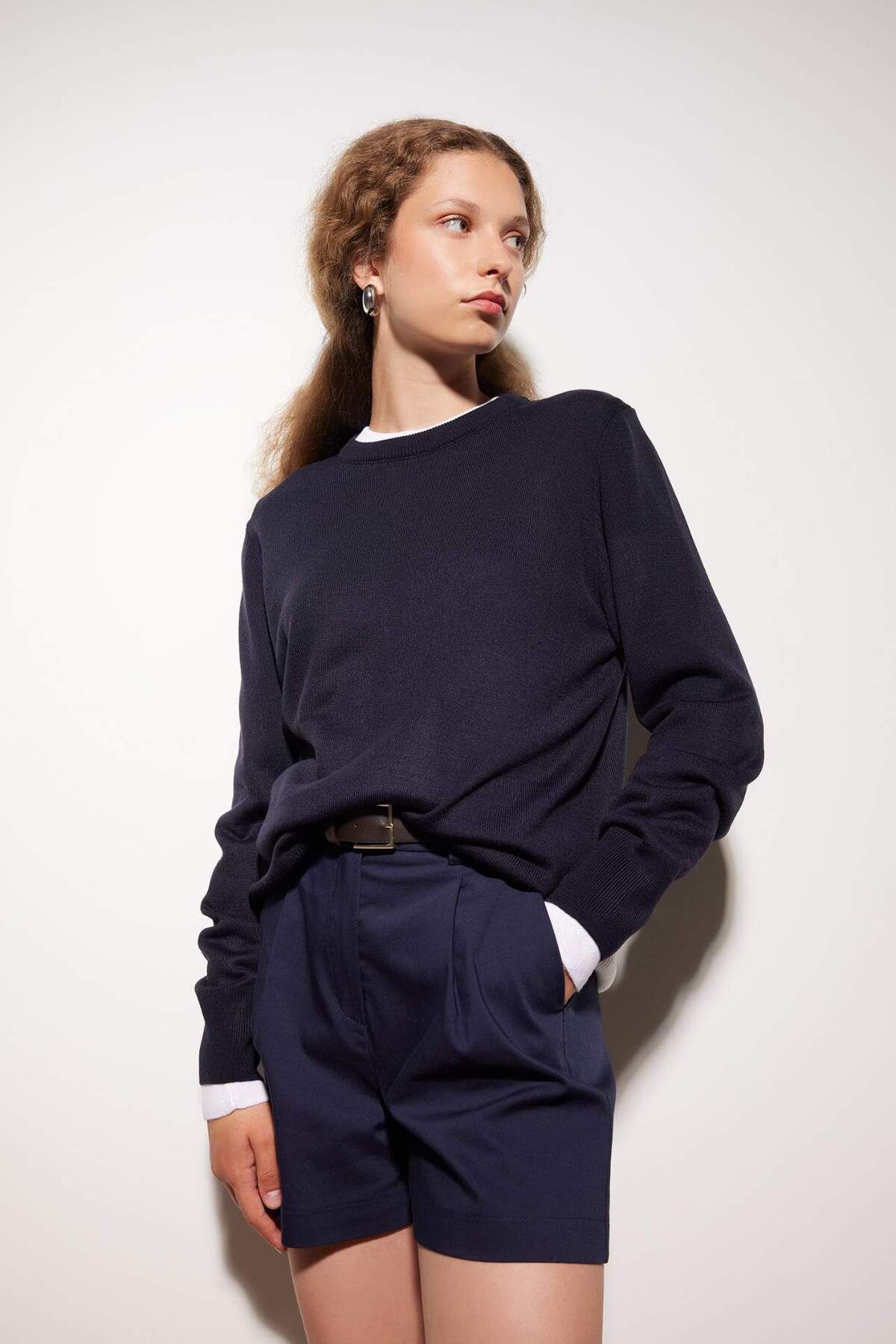 DeFacto-Regular Fit Soft Textured Rundhalsausschnitt Basic Trikot Pullover C0058ax24wn 3