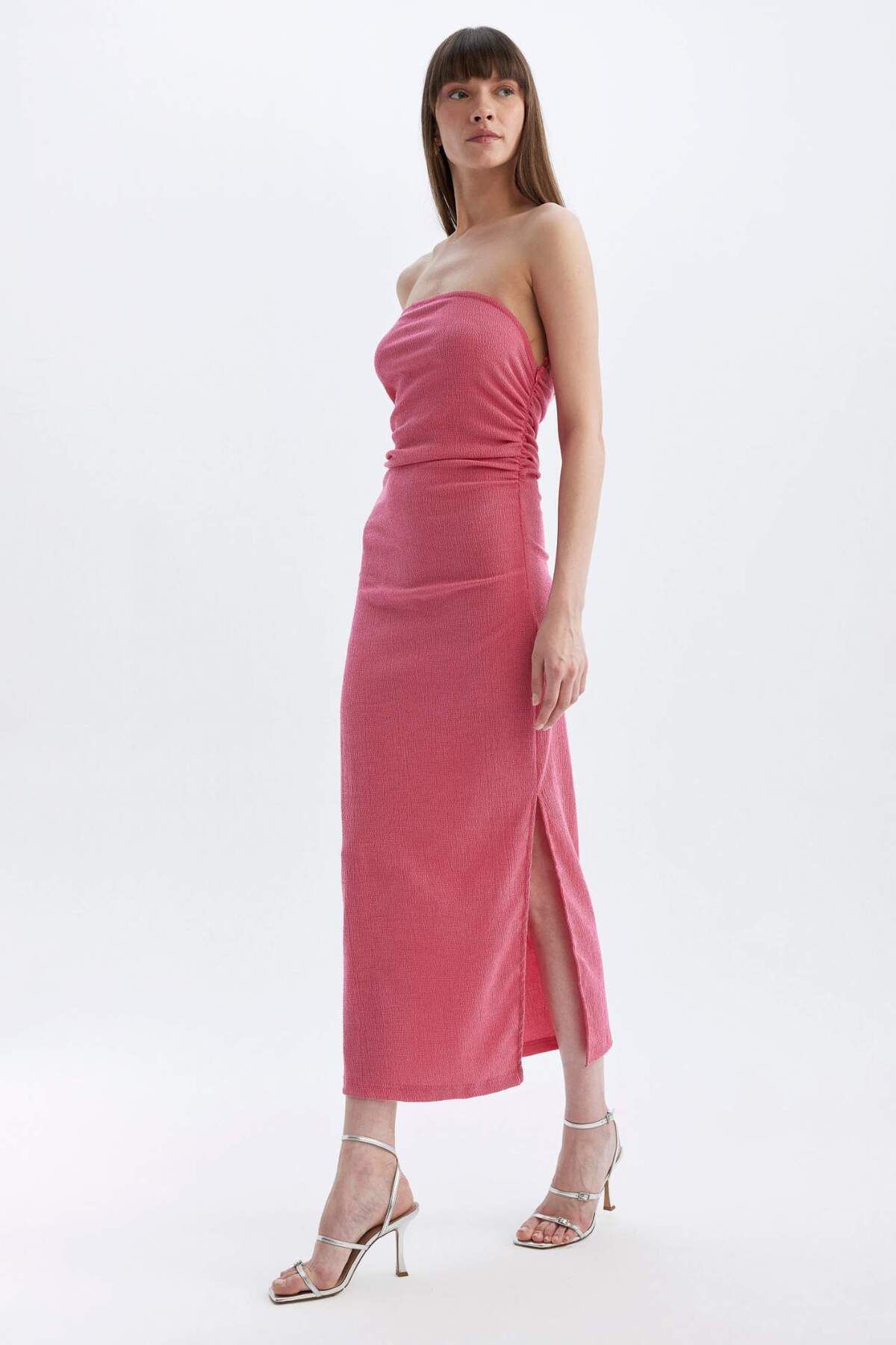 Bodycon Straplez Bürümcük Midi Abiye Elbise D3510ax24hs