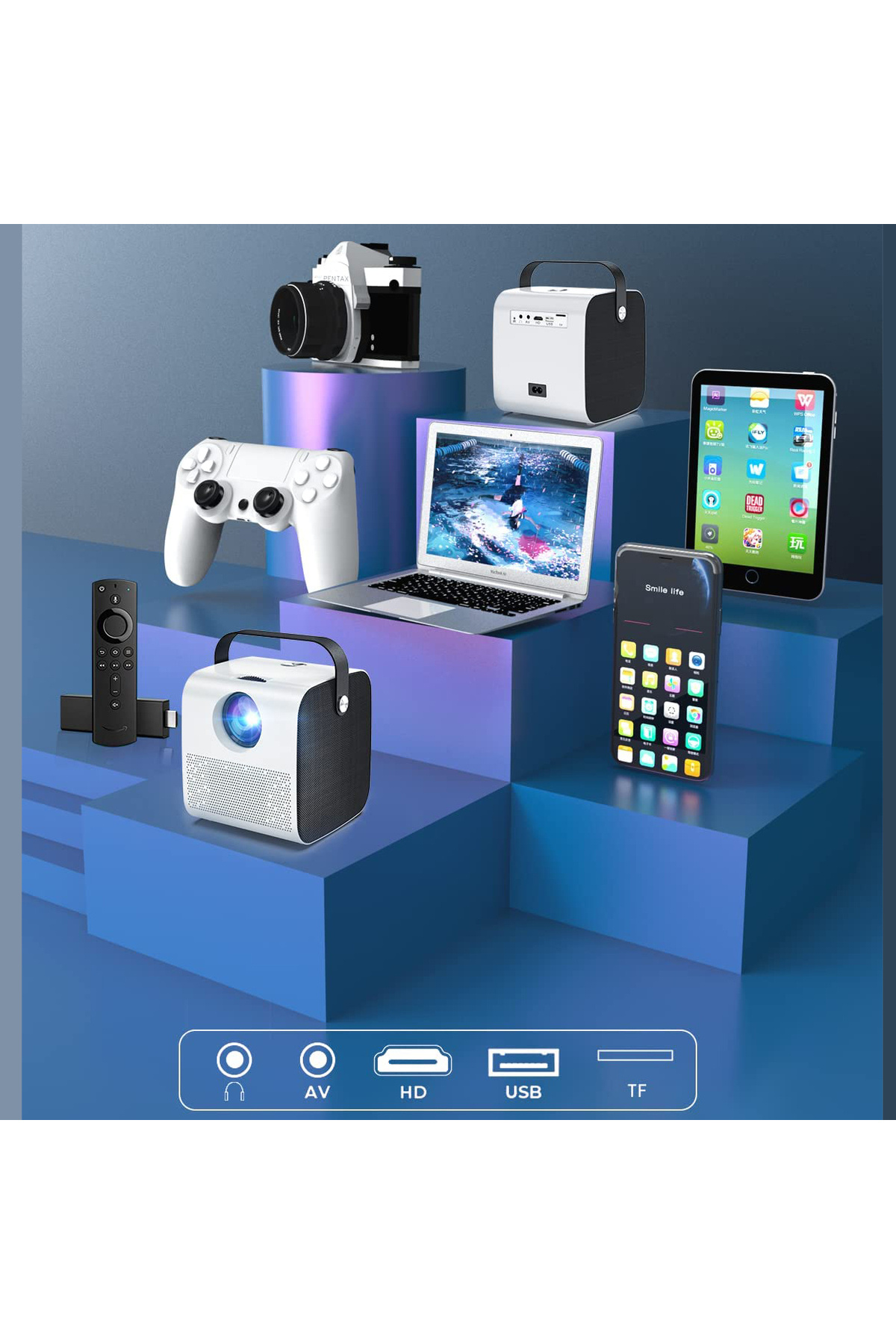 Linomag-Mini WiFi Bluetooth Projector, 720p HD, 4000 Lumens, HDMI, Screen Mirroring for Android/iOS 6