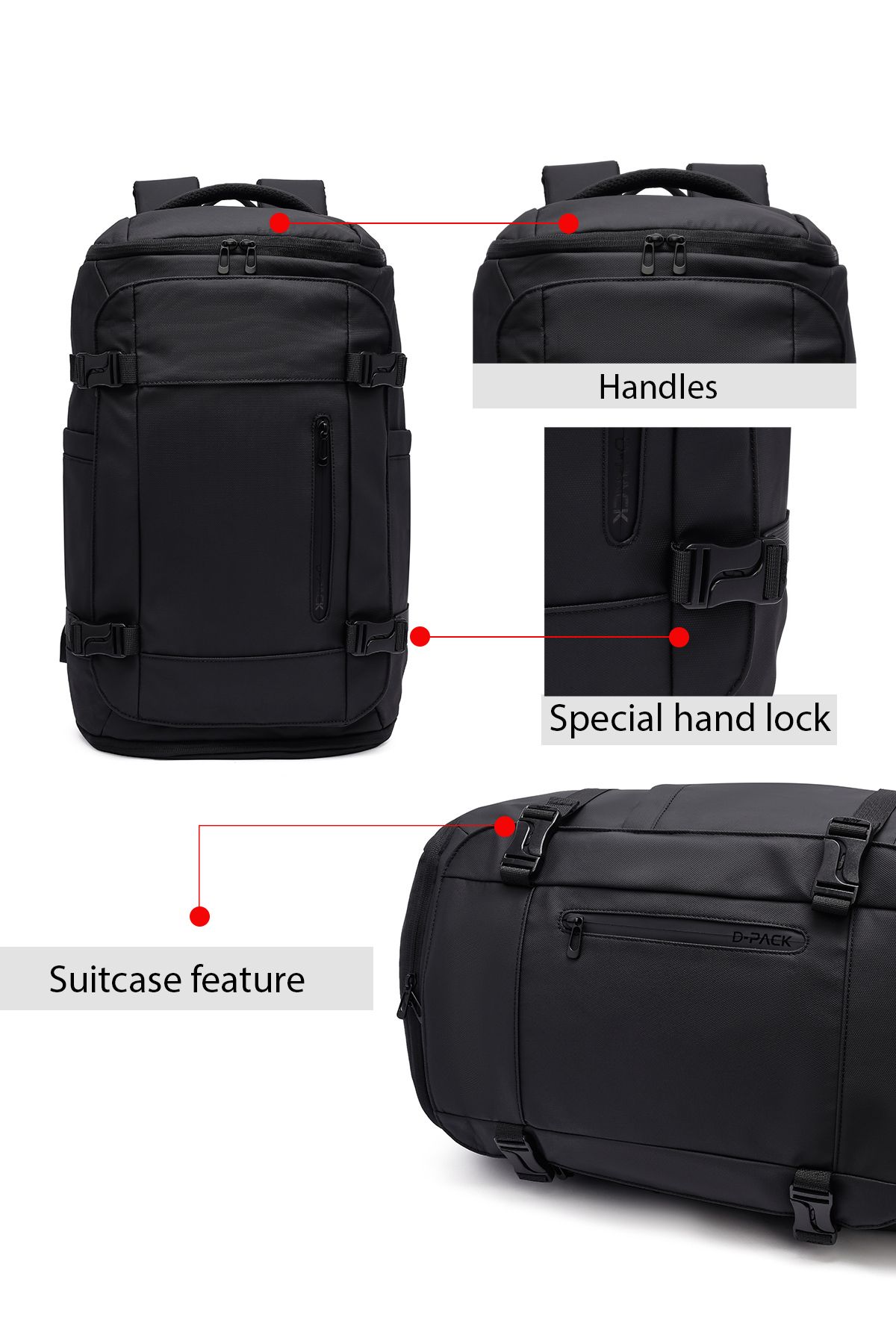 Derimod-D-Pack Men's Black Fabric Backpack 25Sbd30236F 5