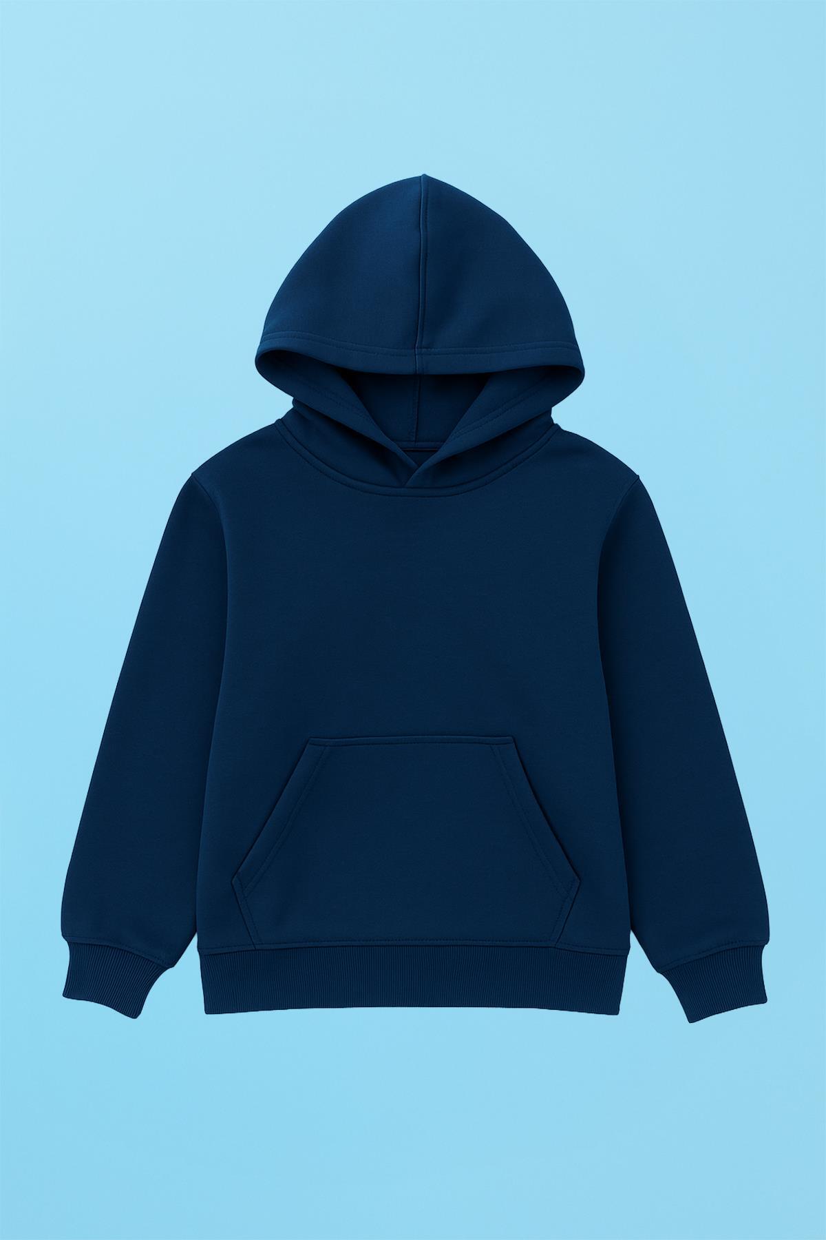 Perendi Unisex Kapüşonlu Kanguru Cepli Şardonlu Kışlık Sweatshirt - Lacivert fotoğrafı 2 (önizleme)