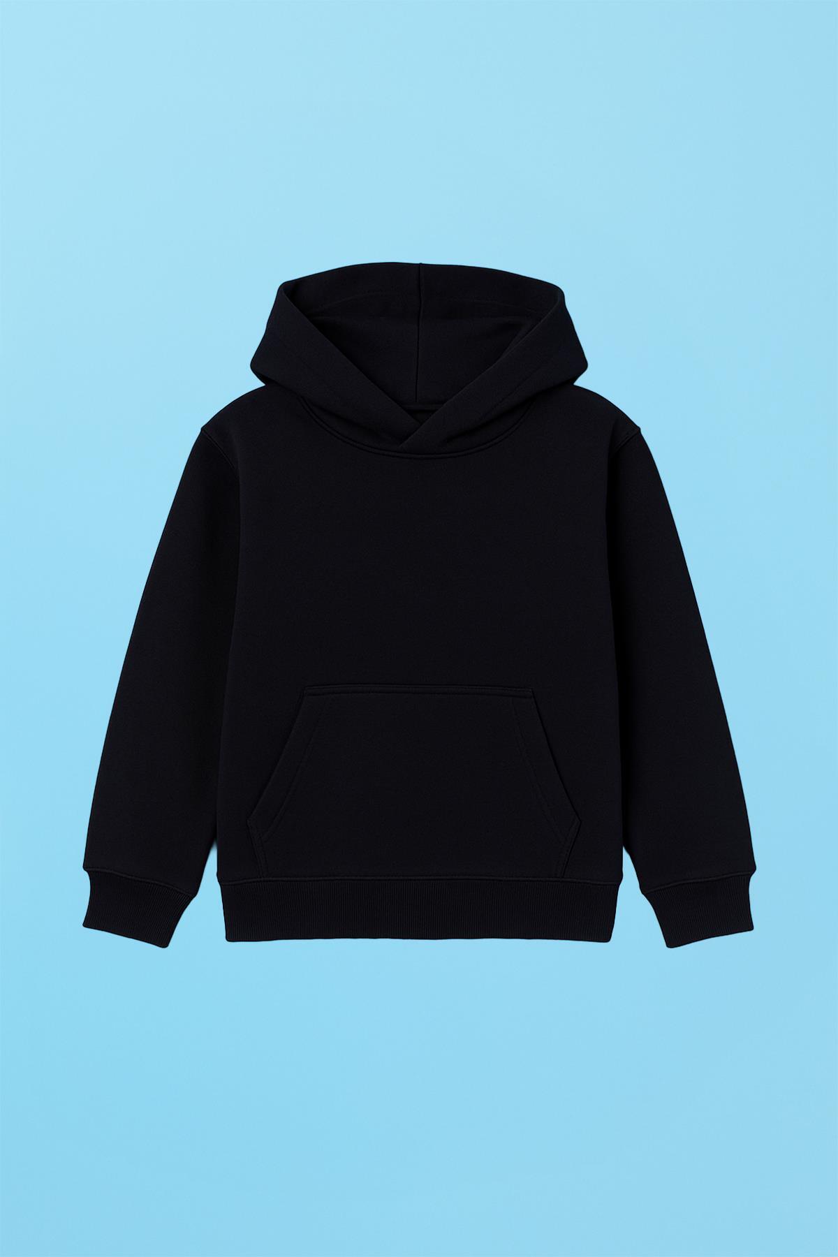 Perendi Unisex Kapüşonlu Kanguru Cepli Şardonlu Kışlık Sweatshirt - Siyah fotoğrafı 2 (önizleme)