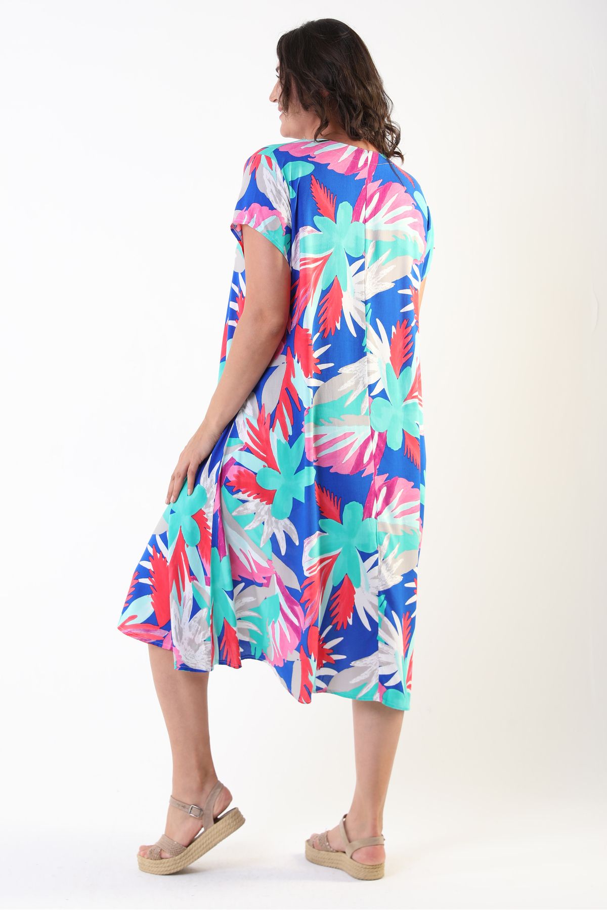 LİKAPA-Likapa Summer Plus Size Viscose κοντομάνικο φόρεμα με λαιμόκοψη 2688 5