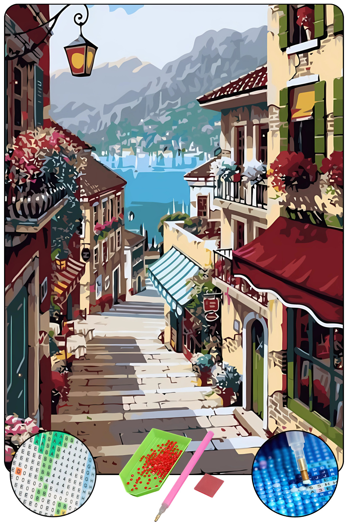 HONDEP 5D Elmas Boyama Seti – Taş Sokak ve Deniz Manzarası | 40x50