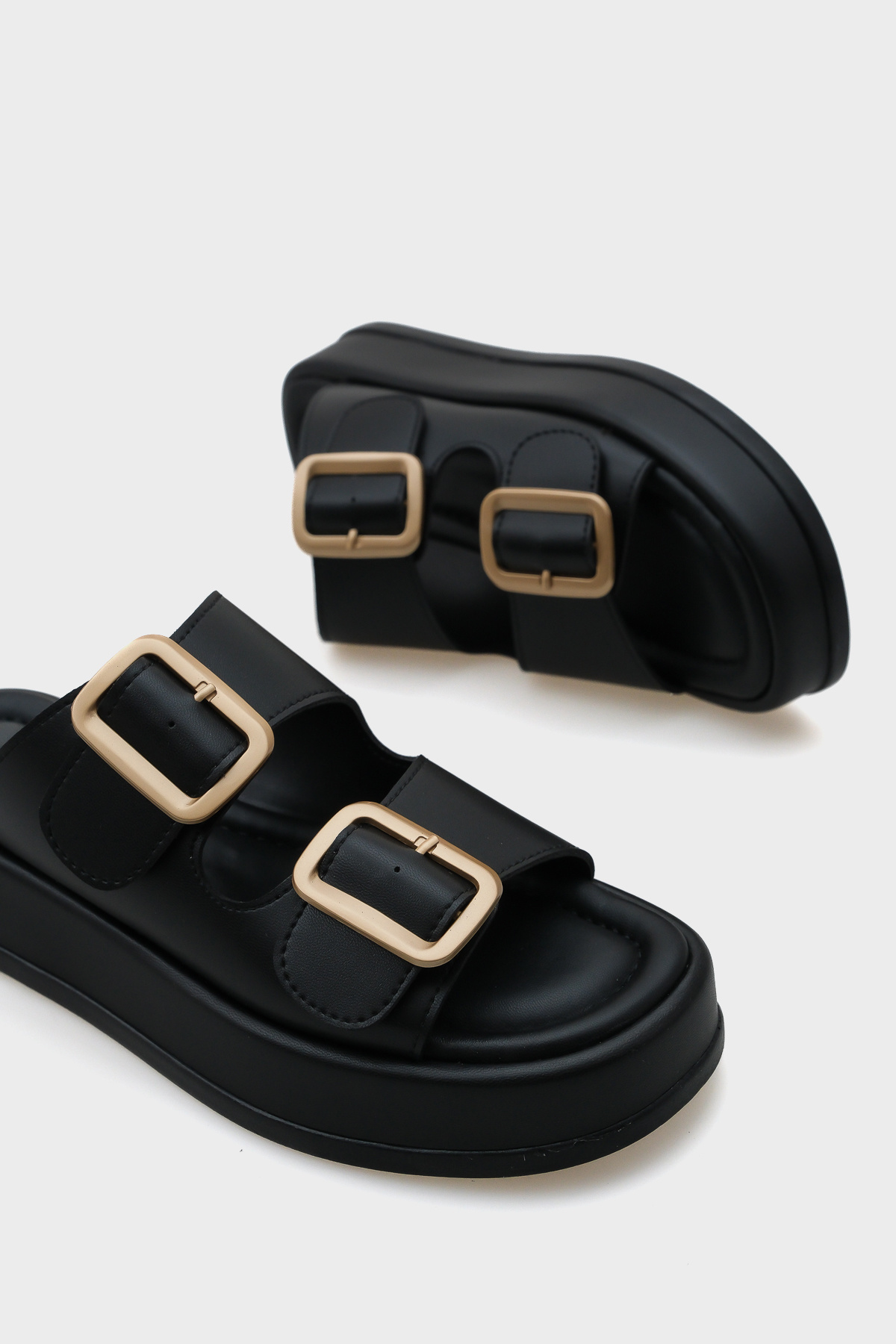 Capone Outfitters-Marge Wedge Heeled dupla szalagos csatos női papucs 3
