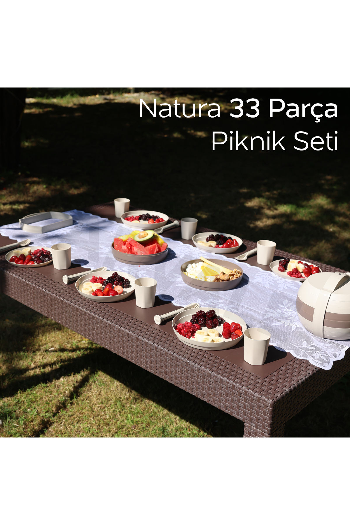 Natura 33-Piece Modular Picnic Set | Glasses, Plates, Cutlery – Portable Compact Design