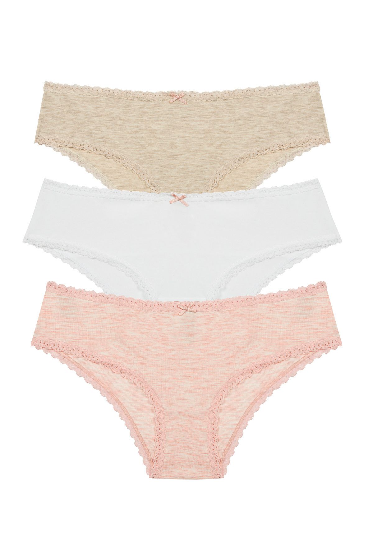 Penti-Daily Lace 3-teiliges Slip-Höschen aus Baumwolle in Beige 1